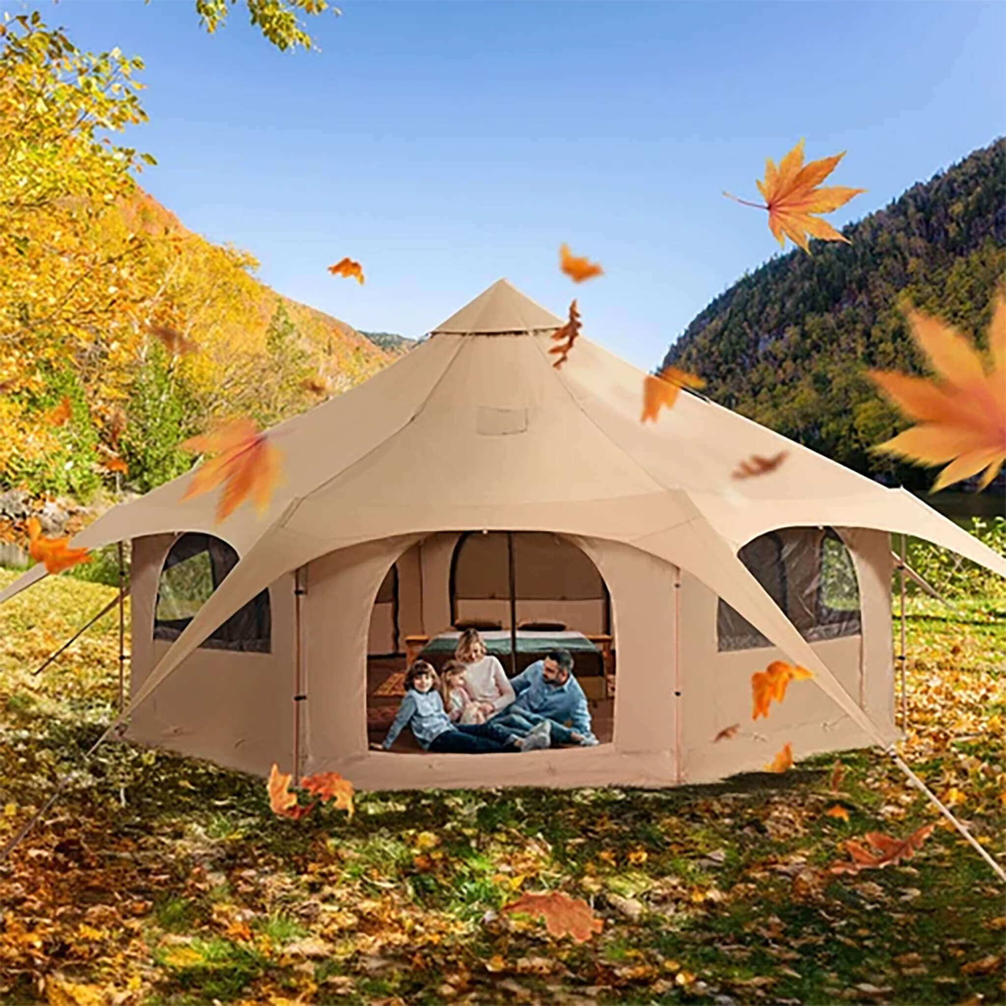 16FT Large Premium 4 - Season 8 - Person Bell Yurt Tent With Stove Jack (SAK75947) SAKSBY WHOLESALE