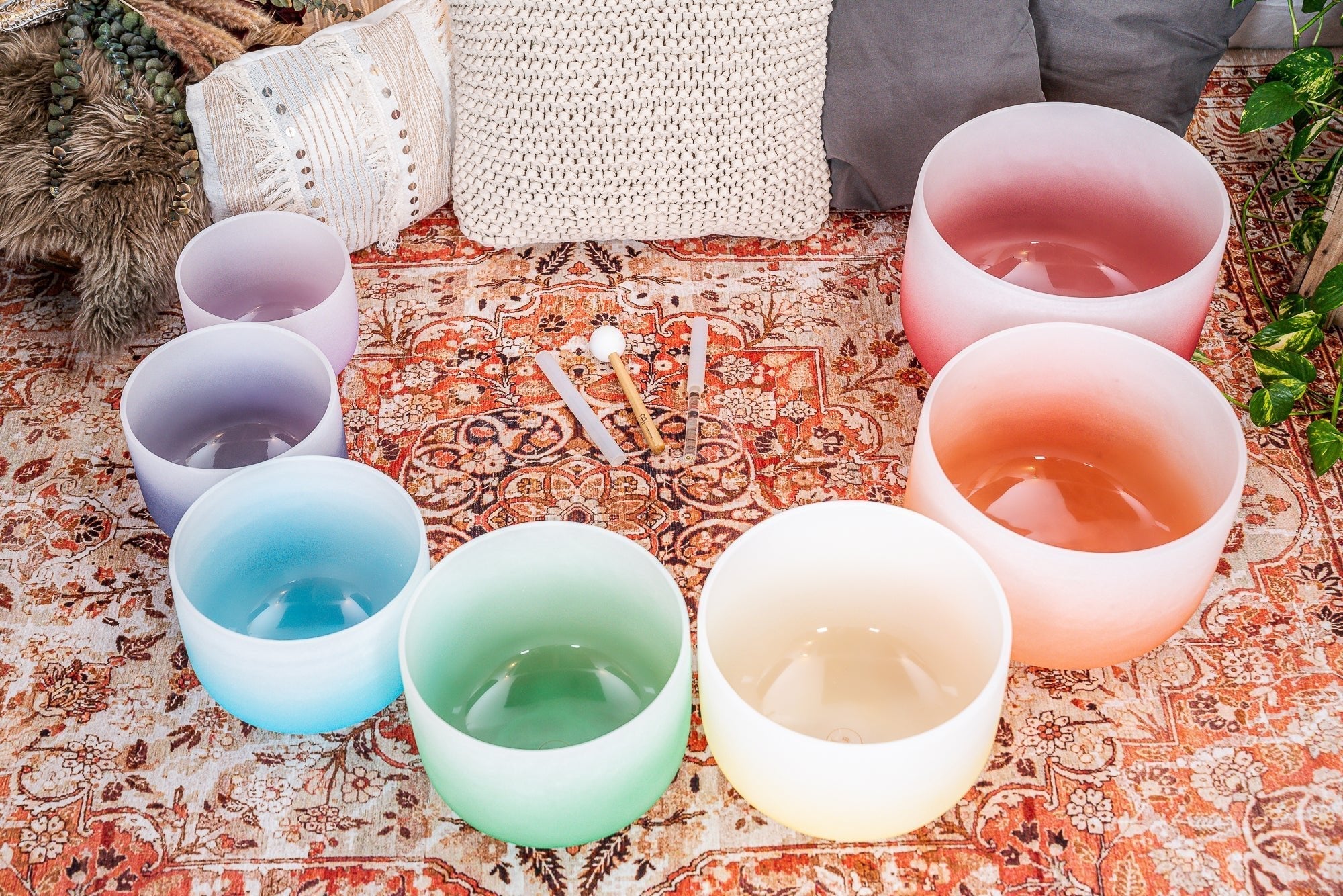 7 Chakra Color Quartz Crystal Singing Bowls Set (8" - 14") Sound Healing LAB