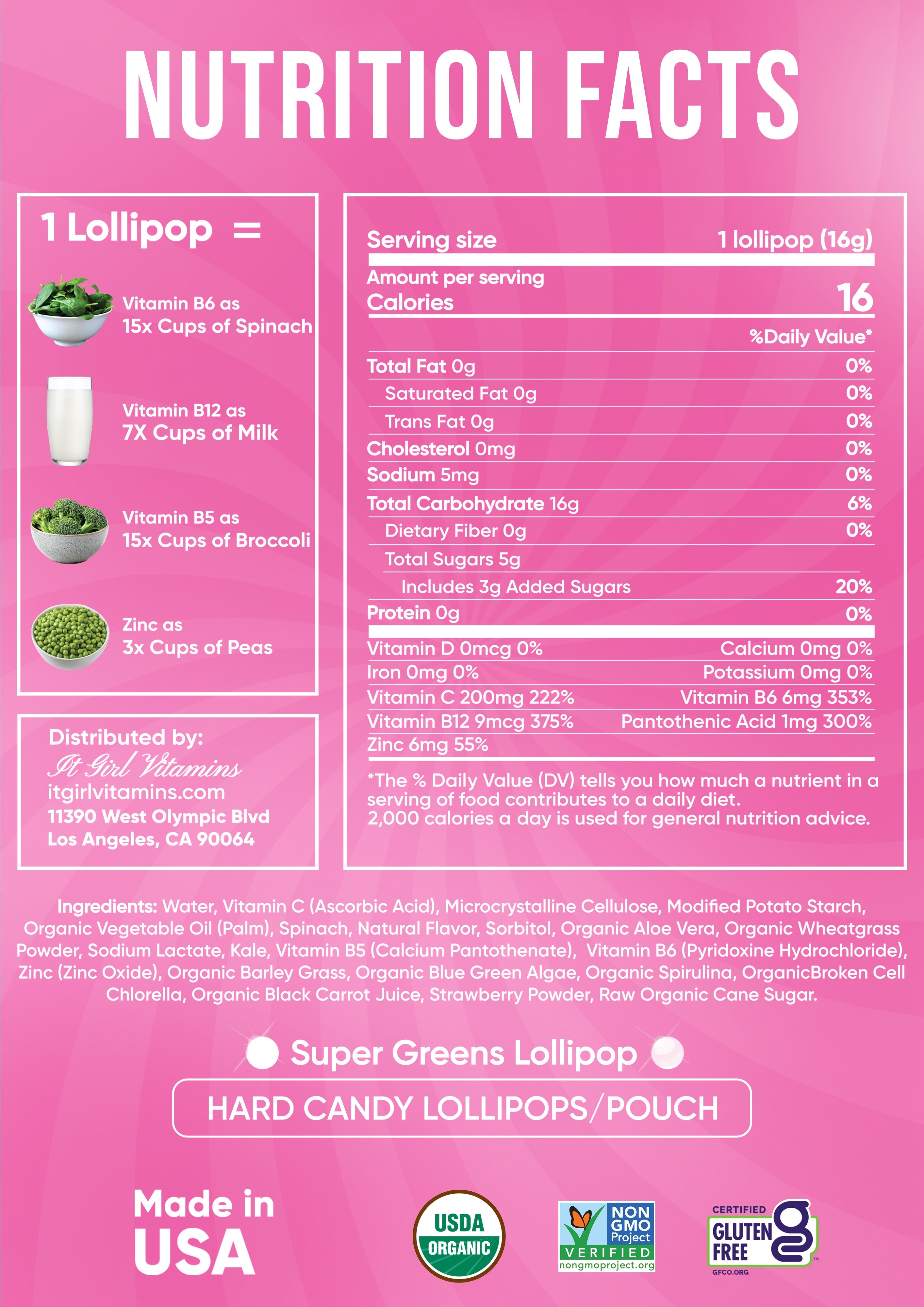 It Girl Superfood Greens Lollipops - Vegan Candy with Supergreens, Vitamins & Antioxidants