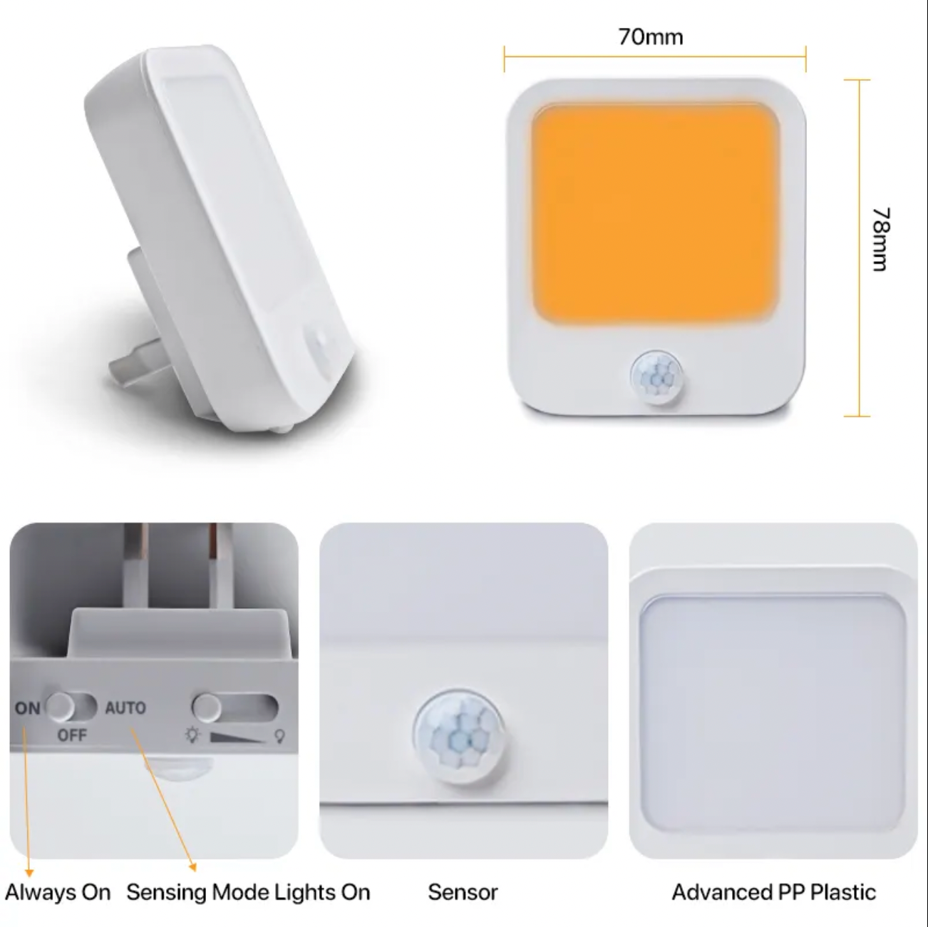 Luz Nocturna - Ámbar con Sensor de Movimiento Amigable con el Ritmo Circadiano