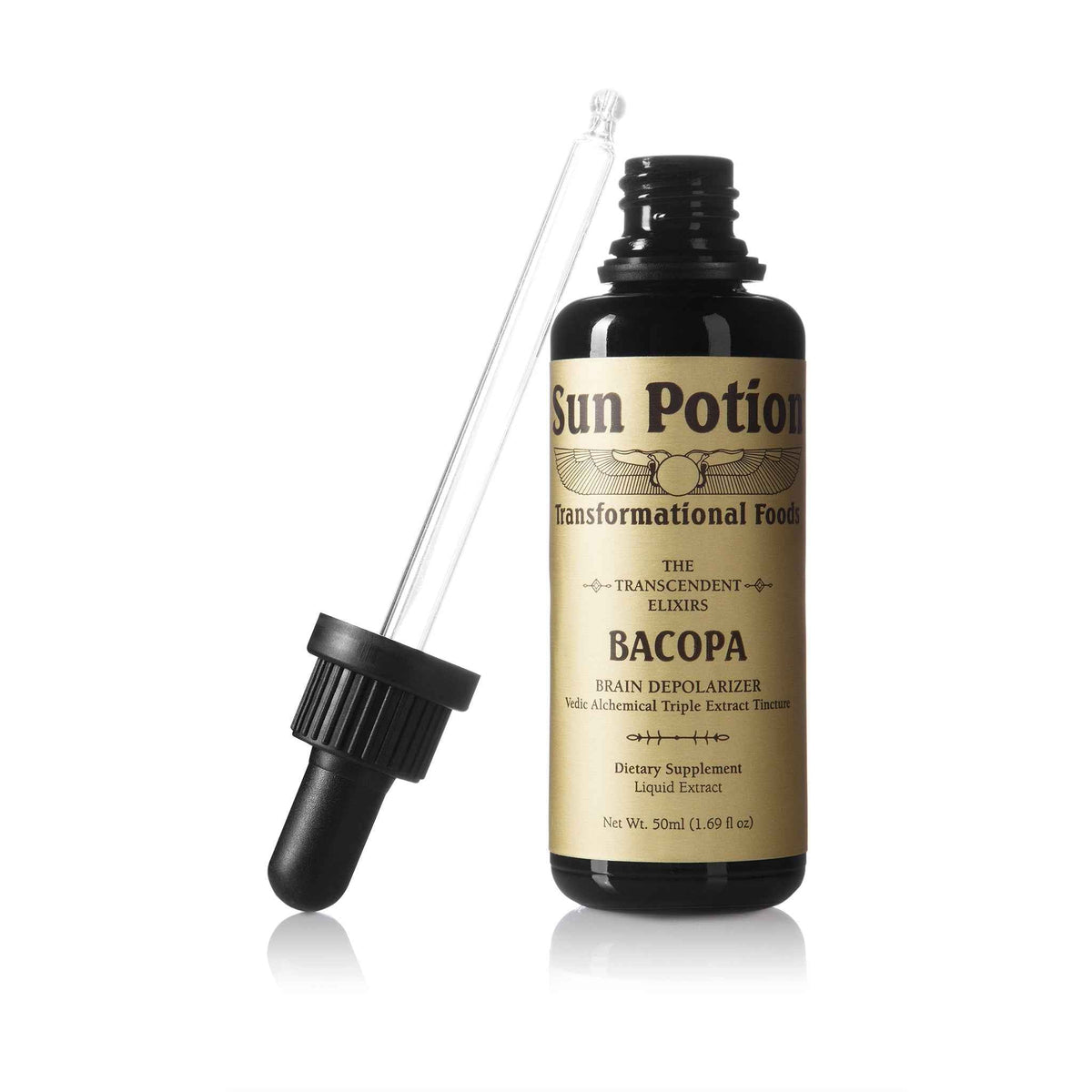 Sun Potion Bacopa Transcendent Elixir bottle with the dropper lifted out