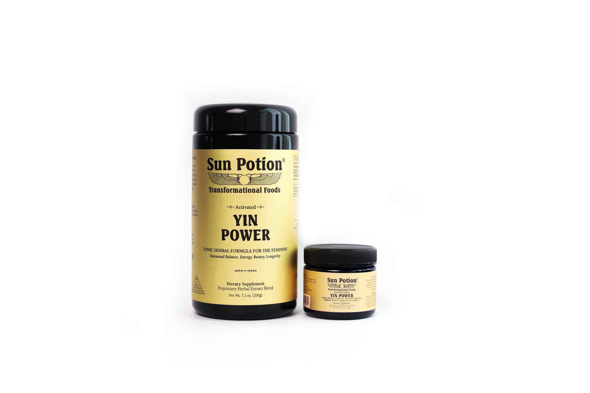 Sun Potion Yin Power Travel Ally Edition small jar beside the full-size Yin Power jar