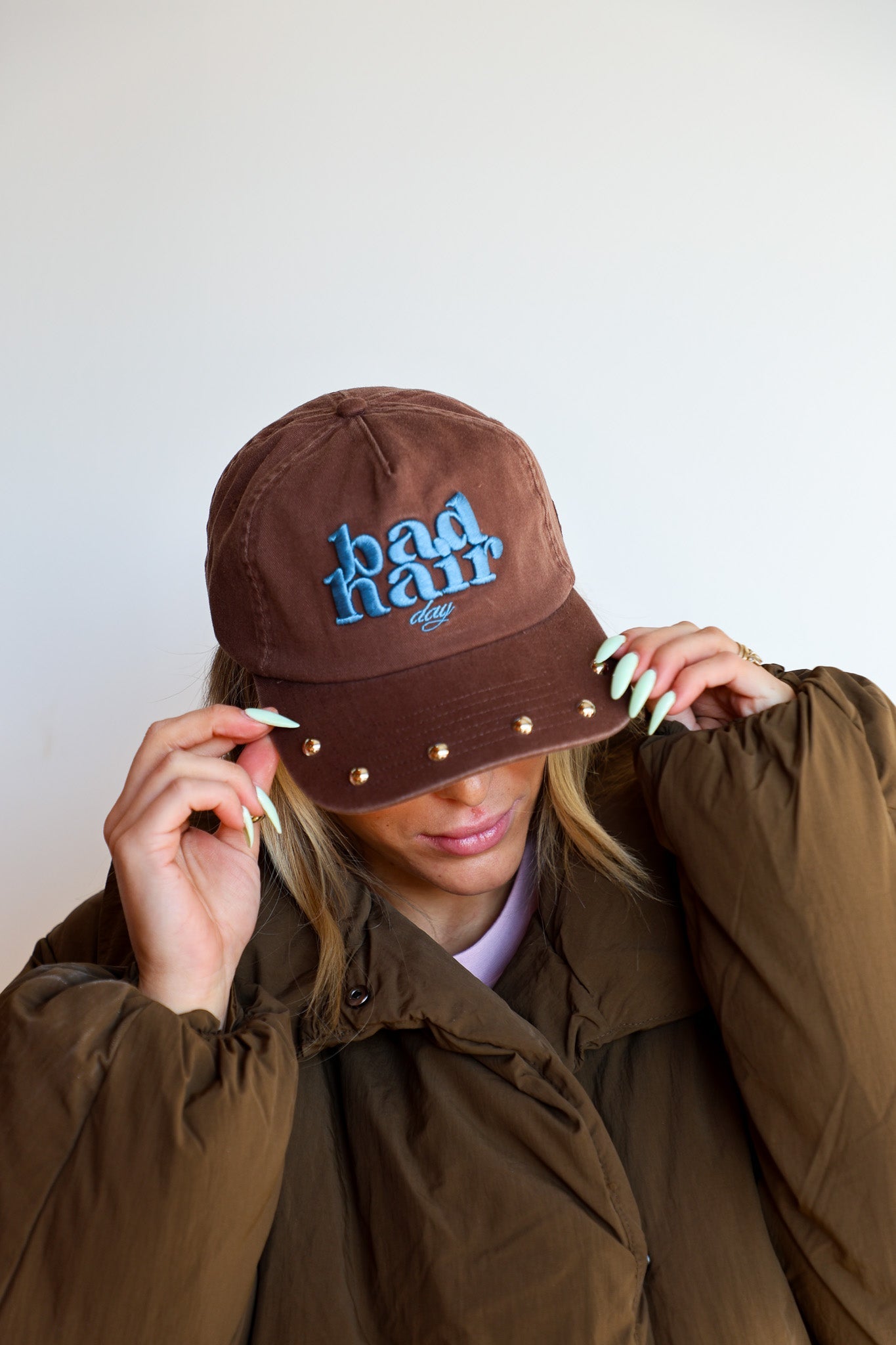 BAD HAIR DAY STUDDED BASEBALL CAP