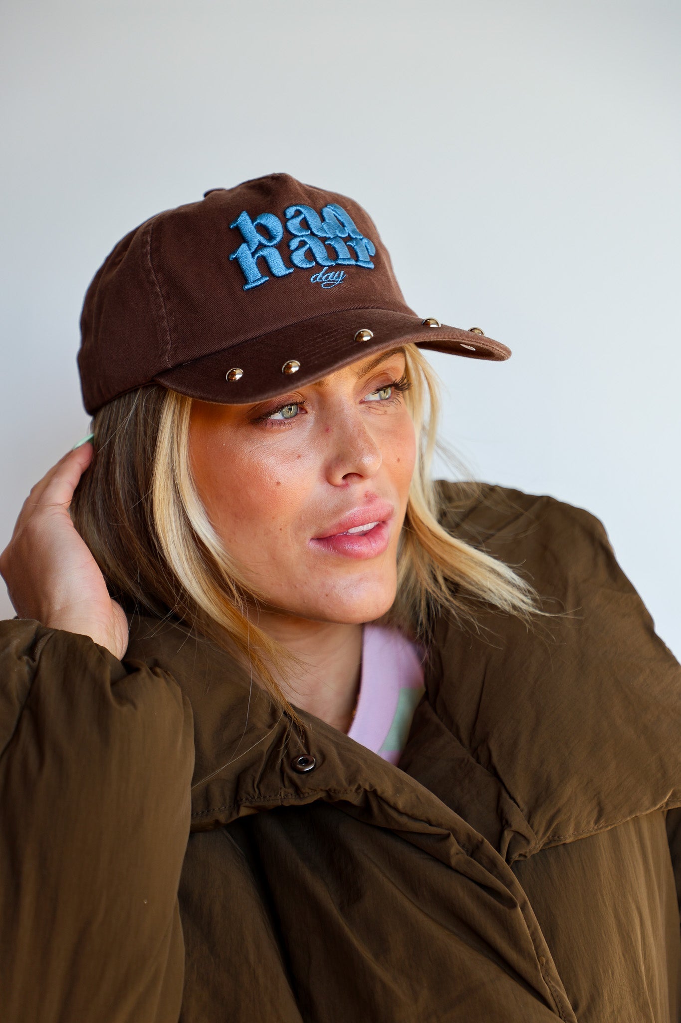 BAD HAIR DAY STUDDED BASEBALL CAP