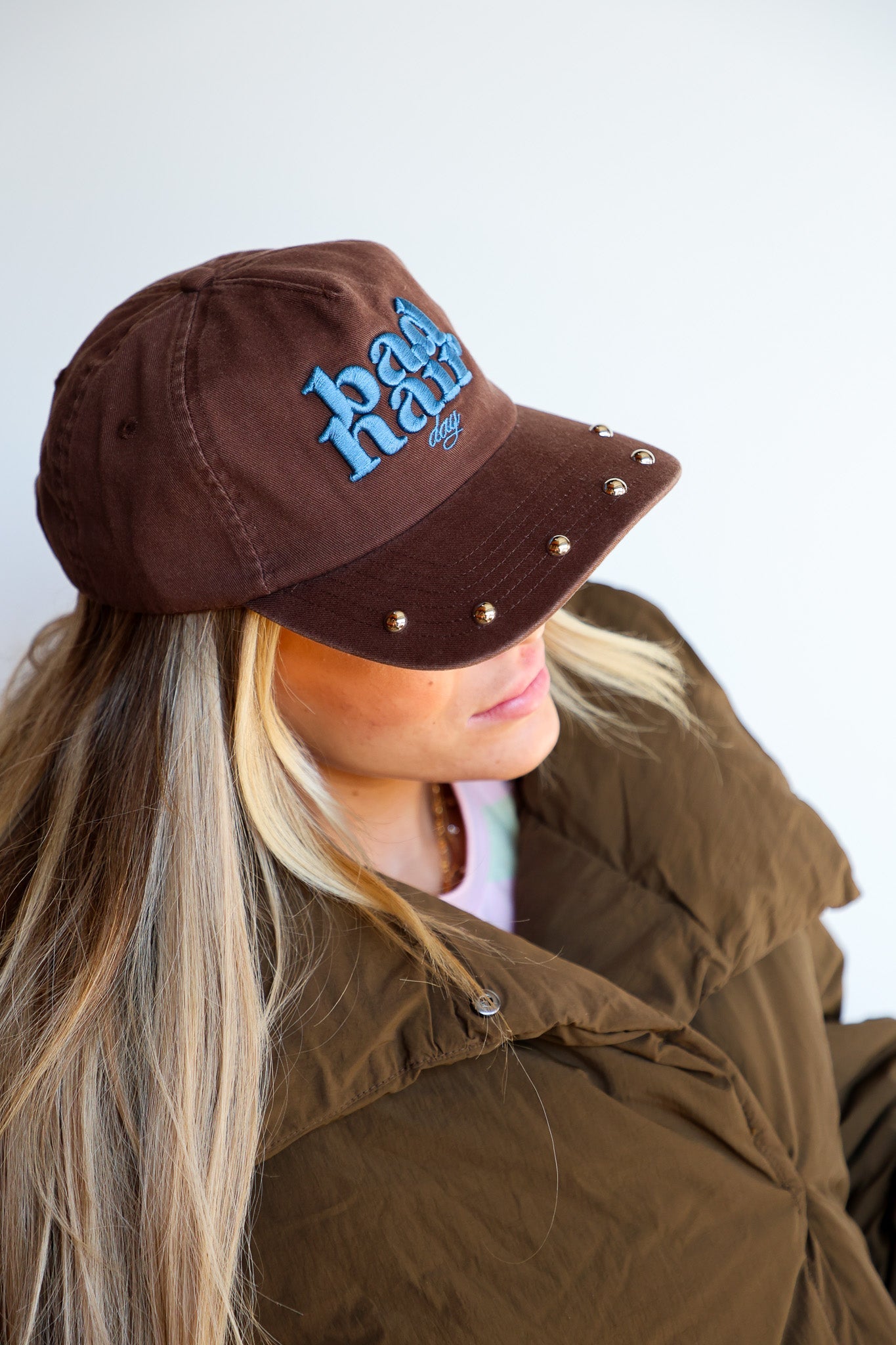 BAD HAIR DAY STUDDED BASEBALL CAP
