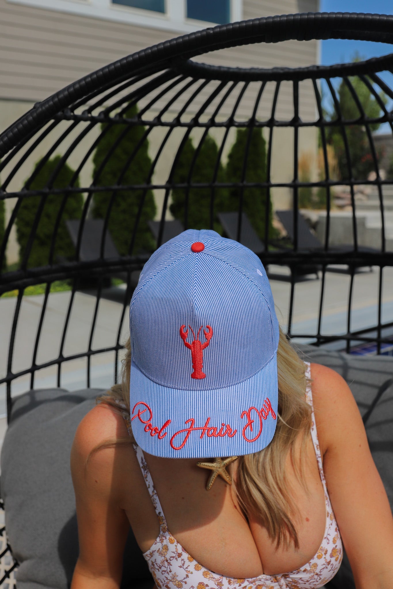 POOL HAIR DAY STRIPED TRUCKER HAT