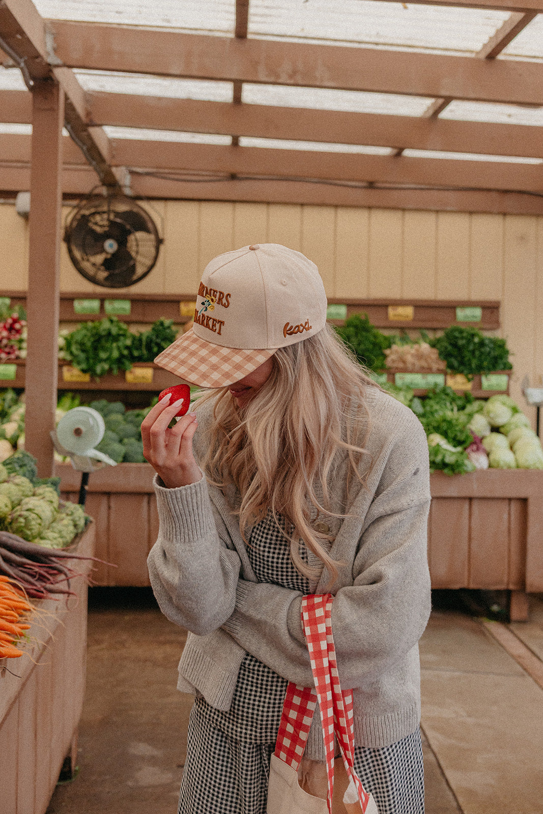 GINGHAM FARMERS MARKET TRUCKER HAT