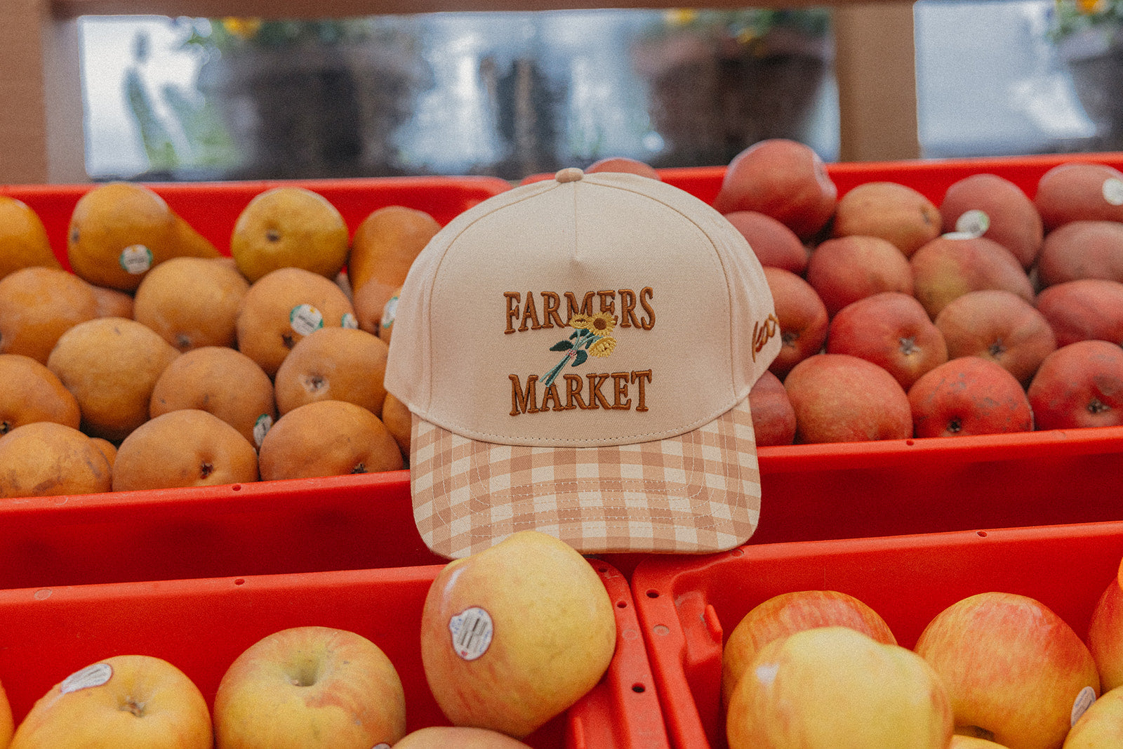 GINGHAM FARMERS MARKET TRUCKER HAT