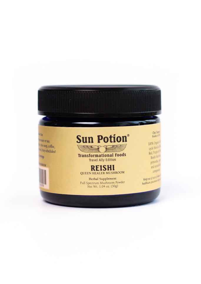Sun Potion Reishi Travel Ally Edition small jar, queen healer mushroom, full spectrum mushroom powder