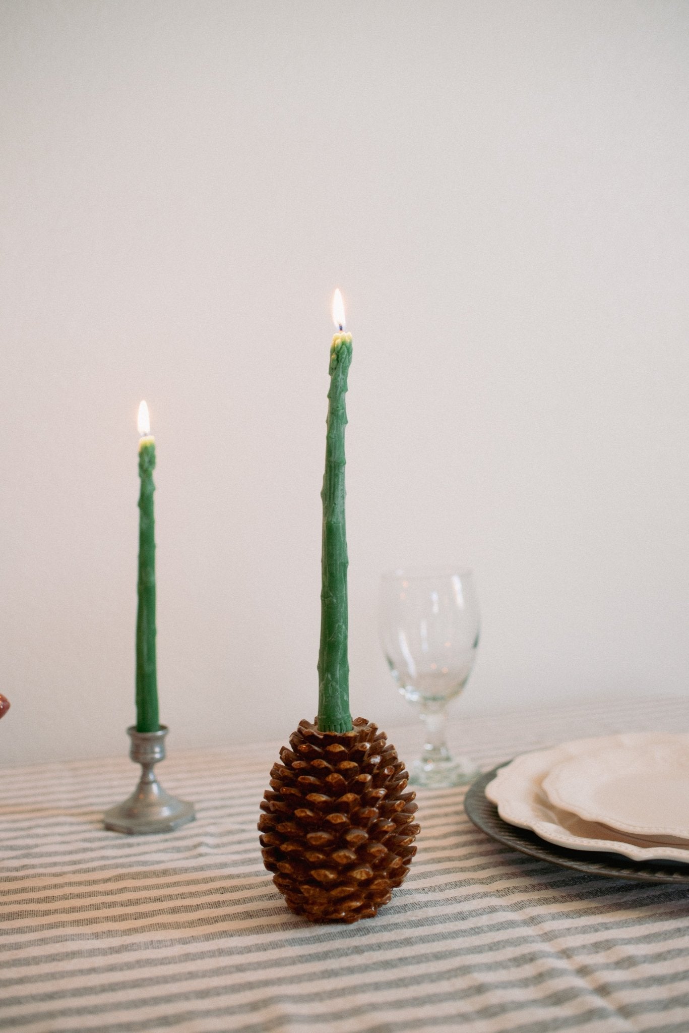 ASPARAGUS TAPER BEESWAX CANDLES PAIR