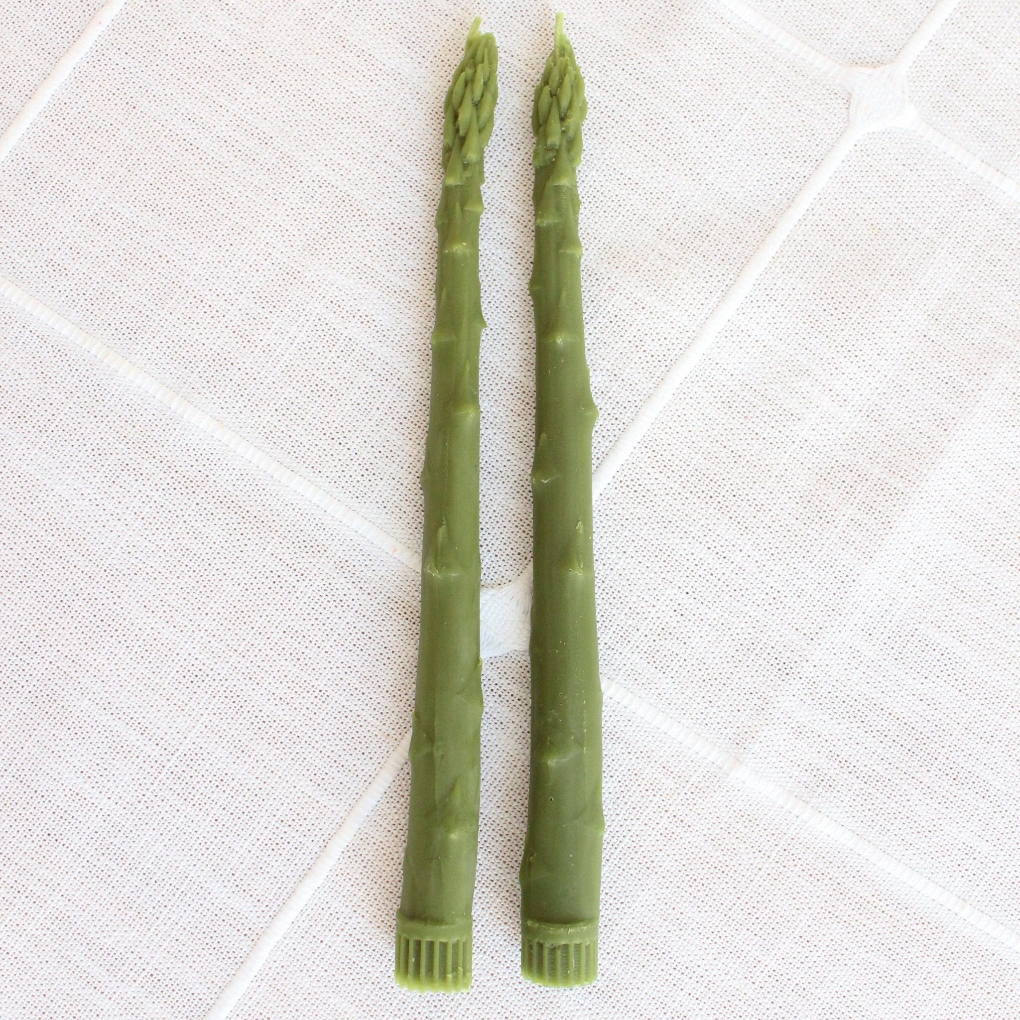 BEESWAX ASPARAGUS TAPER CANDLES PAIR - 9 INCH TALL Happy Organics