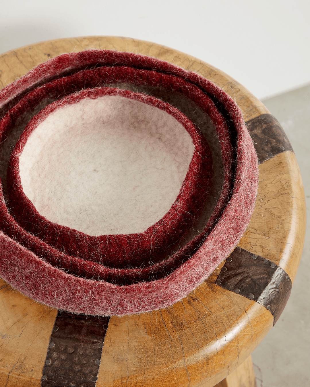 Berry Red Decorative Wool Nesting Bowls Kanju Interiors