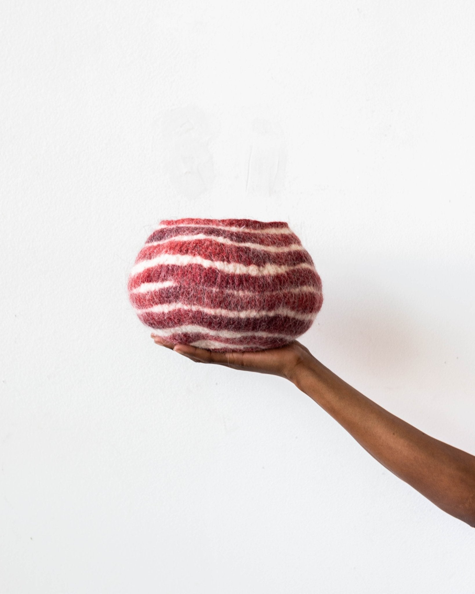 Berry Red Pathways Decorative Wool Ukhamba Bowl Kanju Interiors