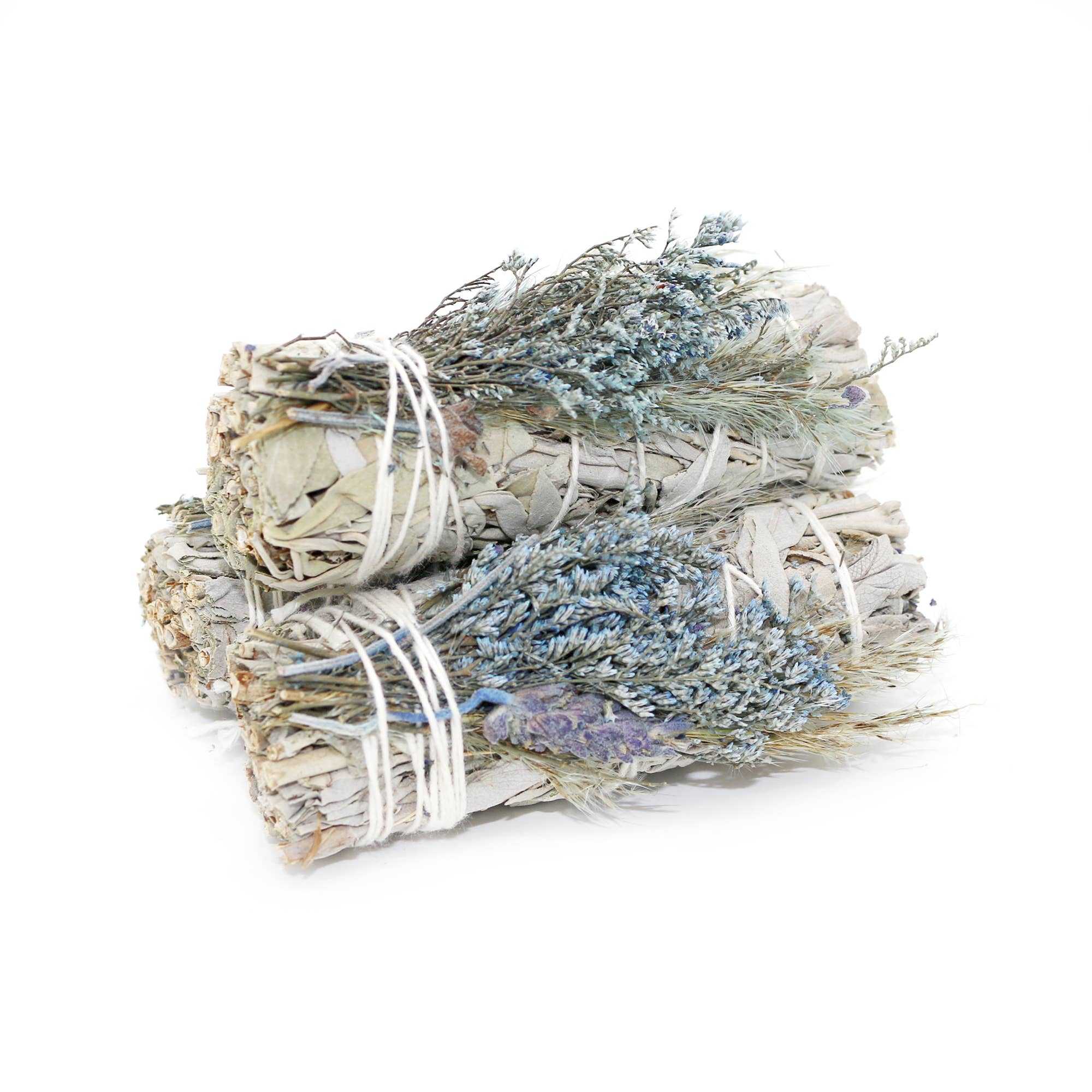 'Blue Bouquet' Floral White Sage Smudge Stick (4 in.) Sacred Crystals