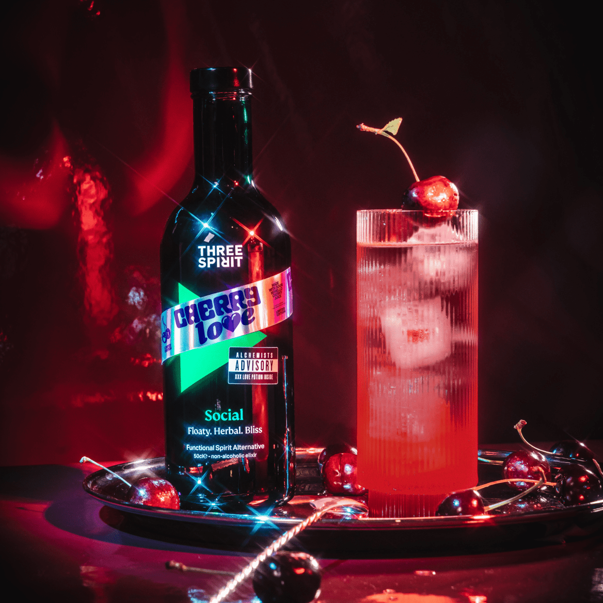 Cherry Love Social XXX • LIMITED EDITION Non - Alcoholic Botanical Elixir Three Spirit US