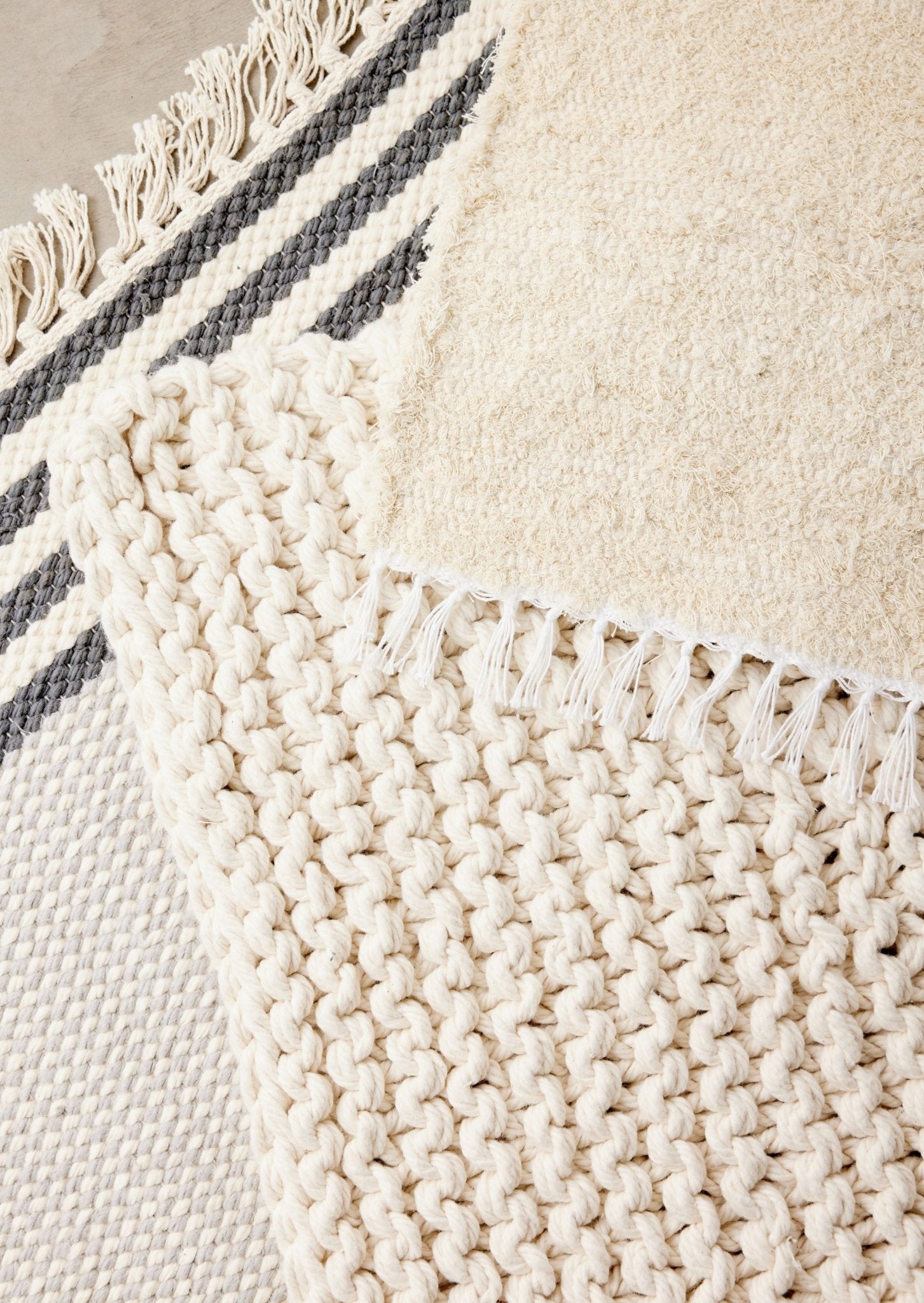 Chunky Ecru Hand - Loomed Mat Kanju Interiors