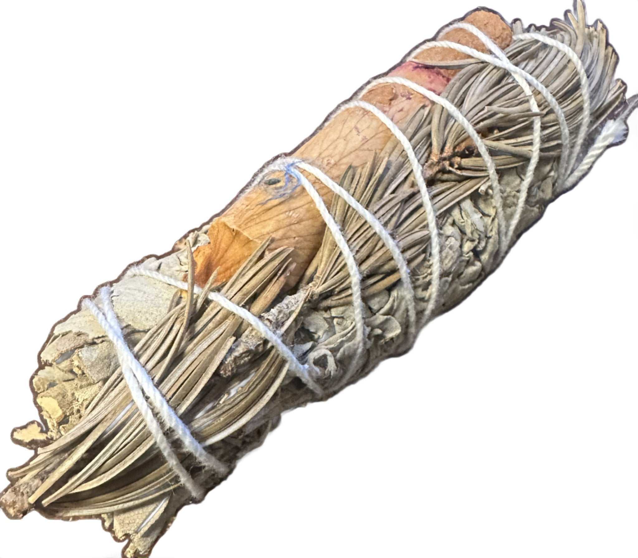 Cinnamon, Pine and Rose Petal White Sage Smudge Stick (4 in.) Sacred Crystals