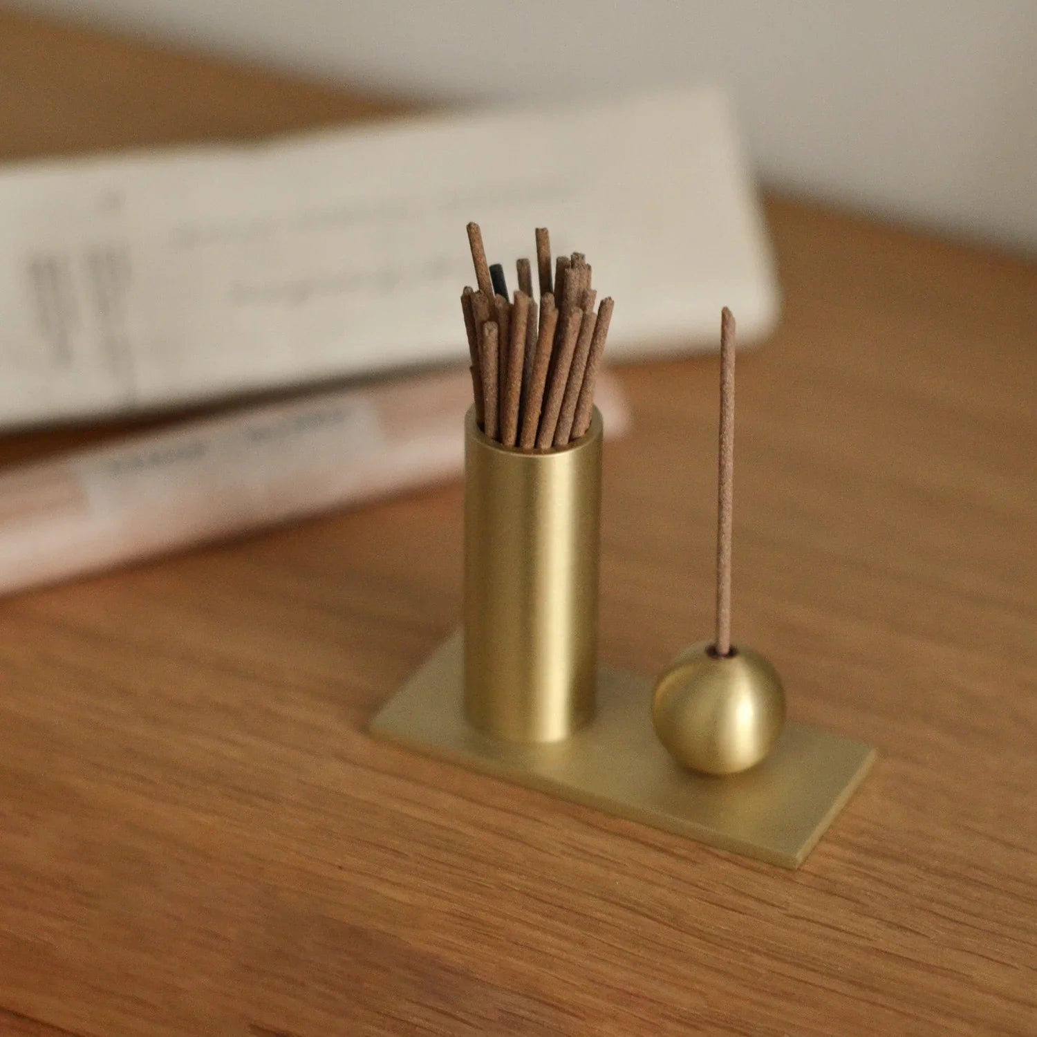Cylinder & Sphere Brass Incense Holder