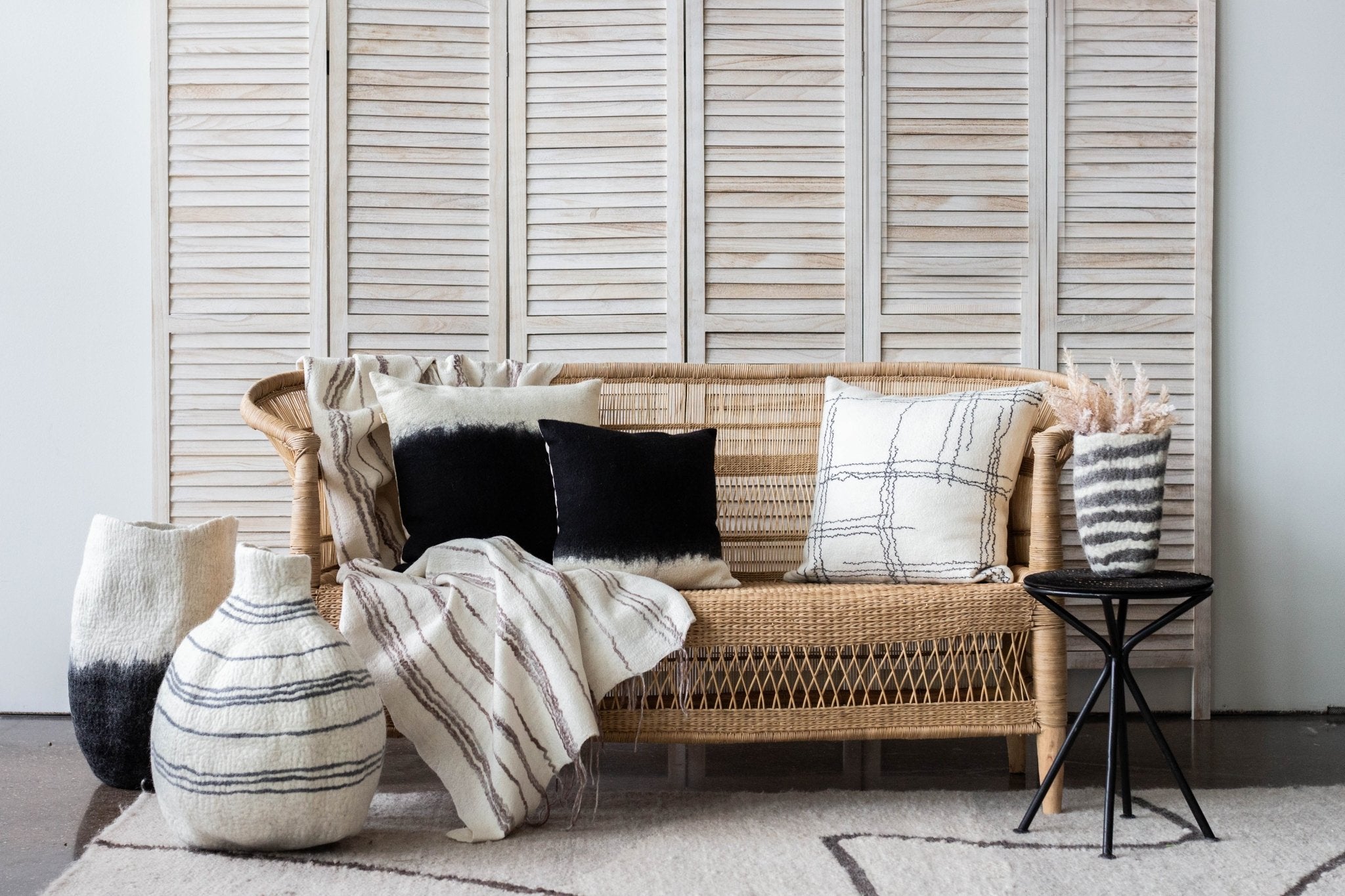 Eclipse Black & White Wool Floor Vase Kanju Interiors