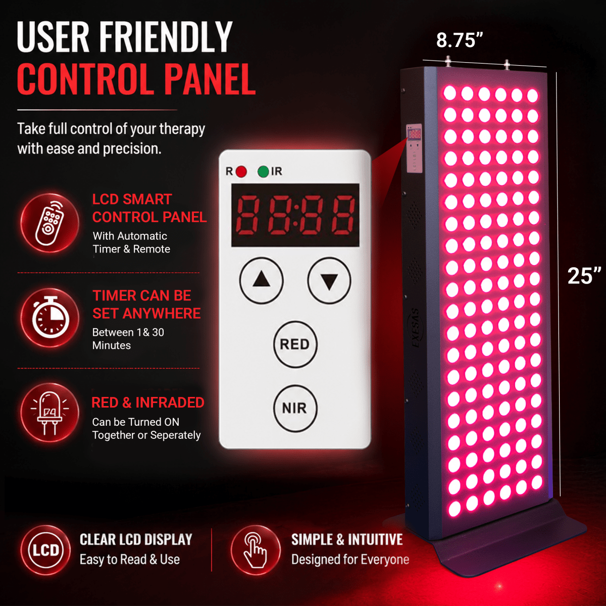 EXESAS 120 LED, 600W Dual - Chip, Red Light Therapy Device for Full Body, 4 - Wavelengths Infrared LED Panel for Skin, Weight, Pain, Wellness EXESAS