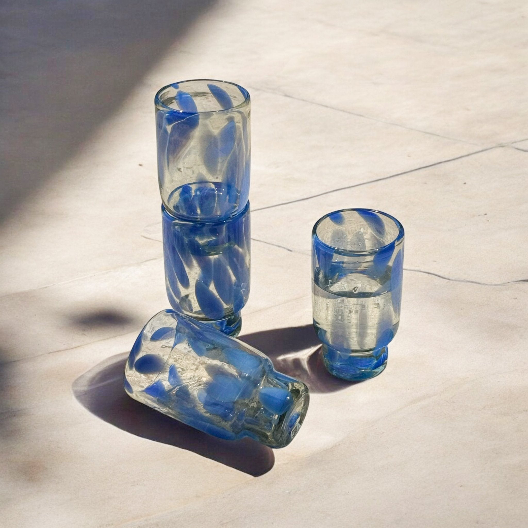 Frida Tall Stackable Glass Blue & Clear (Set of 4) by MESO MESO