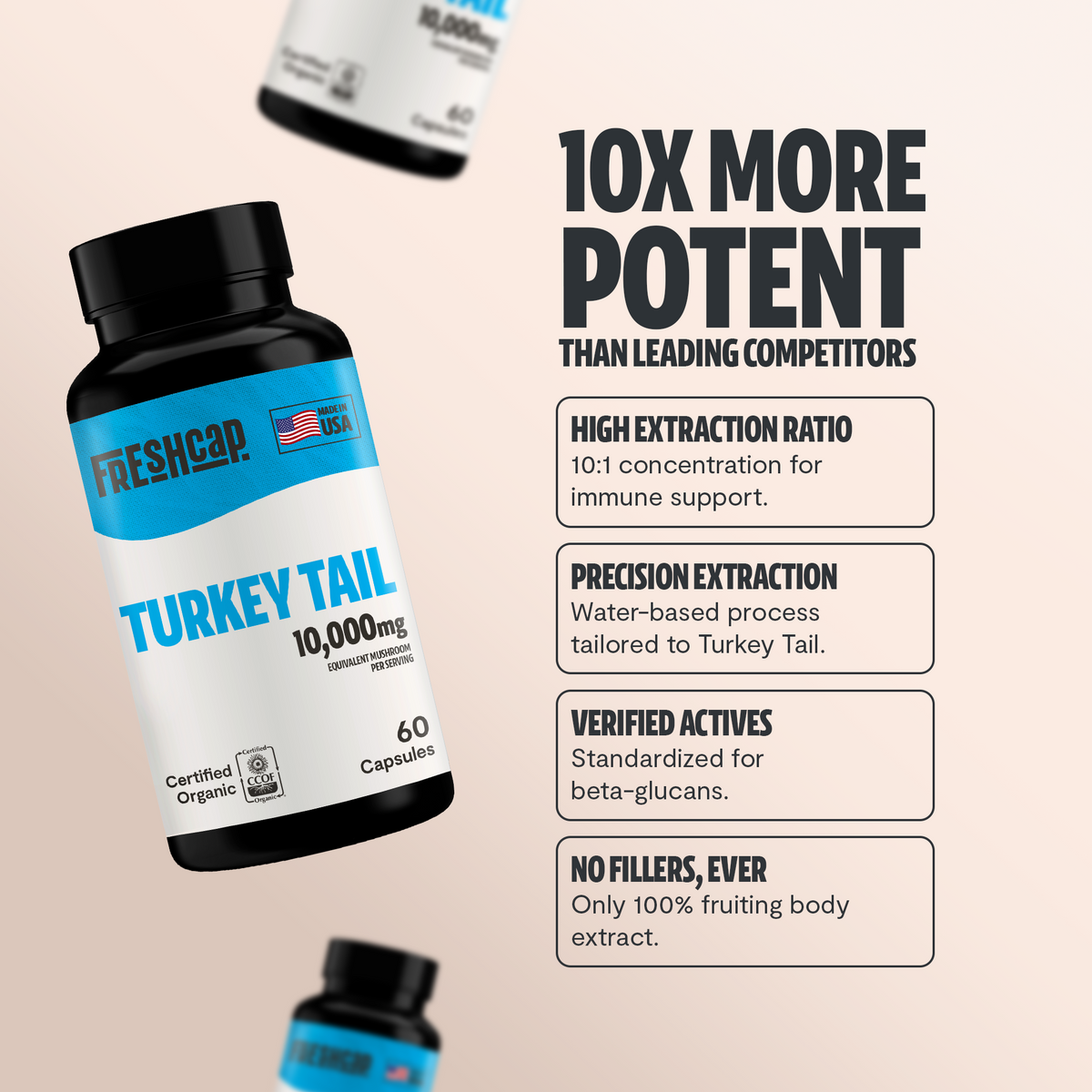 FreshCap Mushrooms Turkey Tail Capsules are 10x more potent than leading competitors