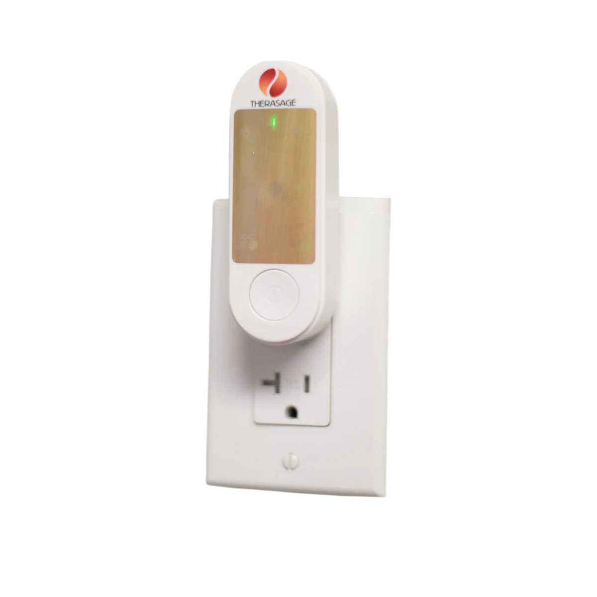 Therasage TheraProtect EMF Home Harmonizer plugged into a wall outlet