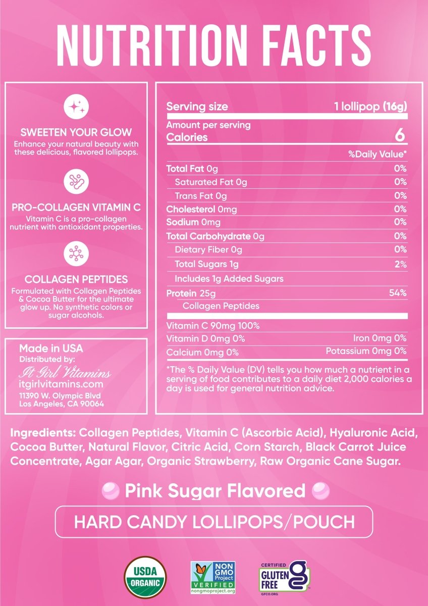 It Girl Beauty Lollipops - Collagen Peptides & Vitamin C Healthy Candy for Skin, Hair, Nails It Girl Vitamins