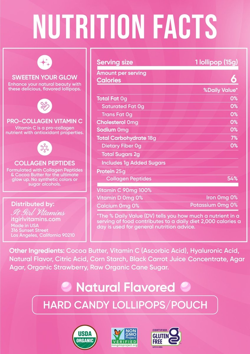 It Girl Beauty Lollipops - Collagen Peptides & Vitamin C Healthy Candy for Skin, Hair, Nails It Girl Vitamins