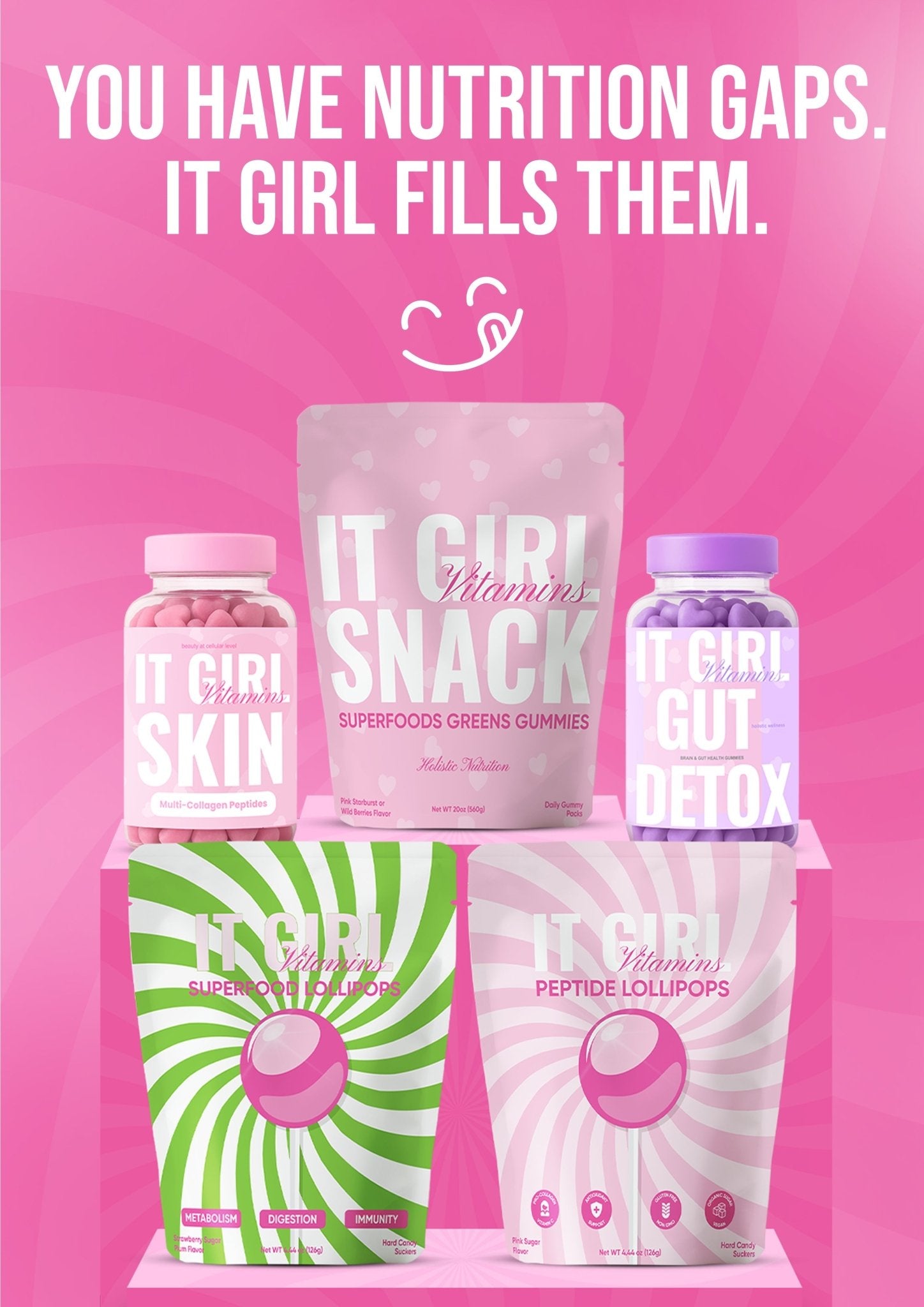 It Girl Beauty Lollipops - Collagen Peptides & Vitamin C Healthy Candy for Skin, Hair, Nails It Girl Vitamins
