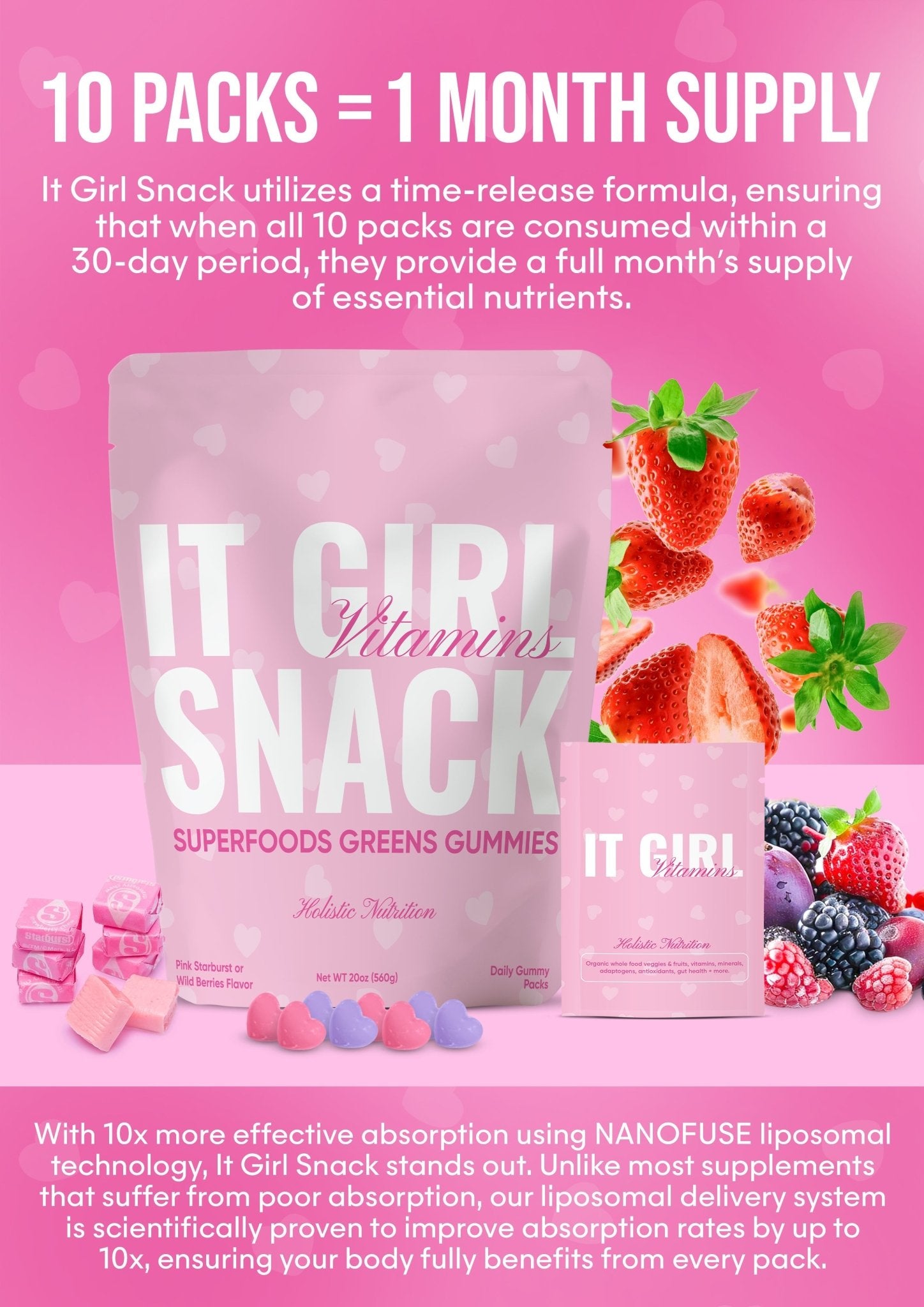 It Girl Snack - Superfoods Greens Gummies in Pink Starburst Flavor It Girl Vitamins