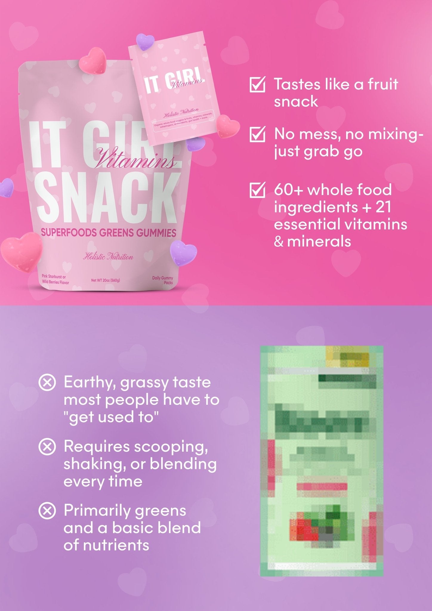 It Girl Snack - Superfoods Greens Gummies in Pink Starburst Flavor It Girl Vitamins