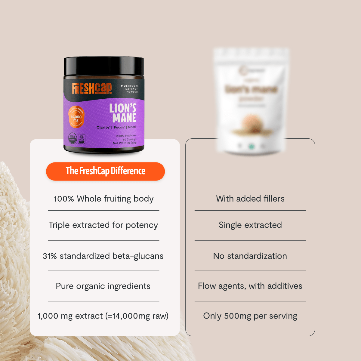 Lion's Mane Mushroom Extract Powder FreshCap Mushrooms