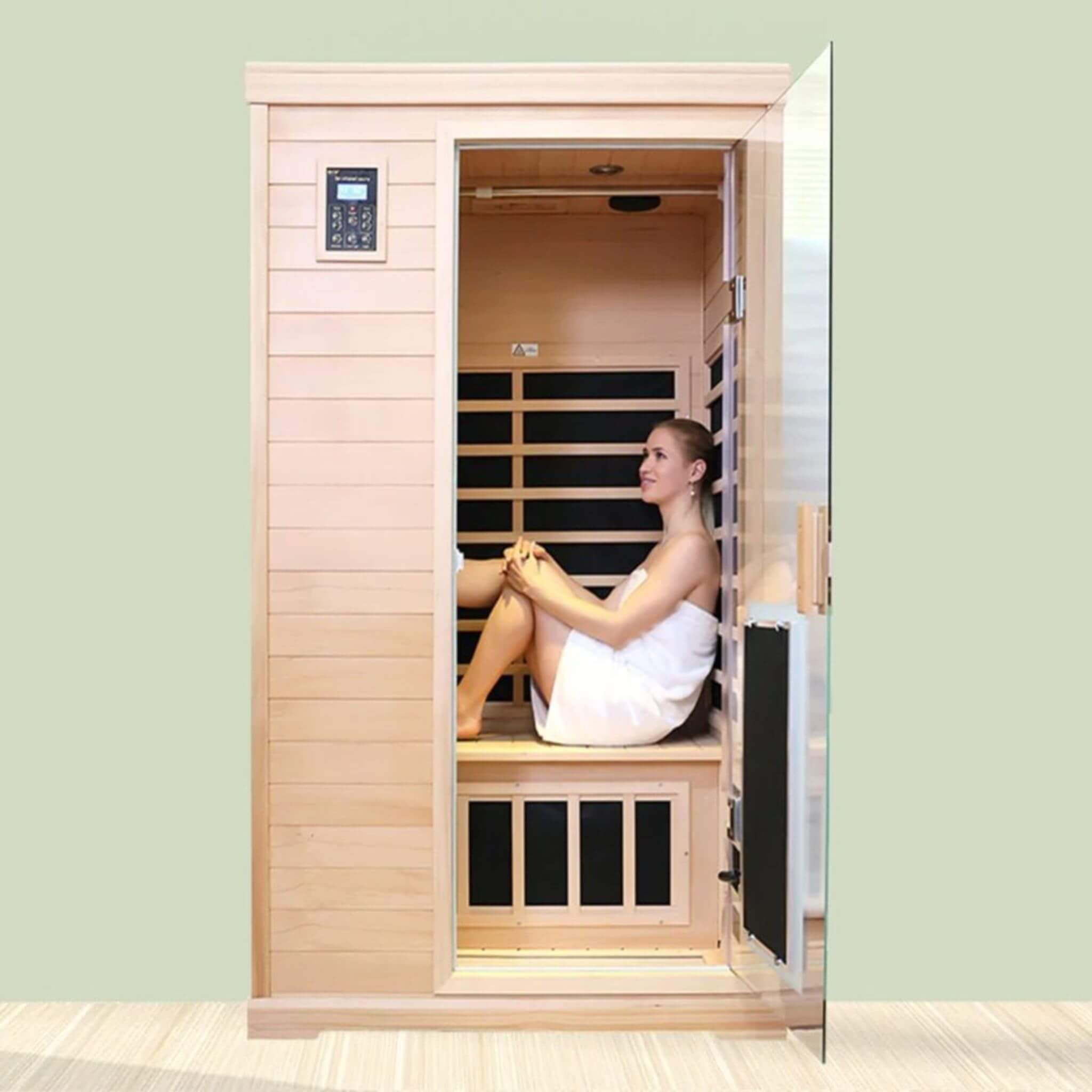 Luxury 2 - Person Hemlock Wood FAR Infrared Sauna Room W/ Glass Door, 1750W (SAK81525) SAKSBY WHOLESALE