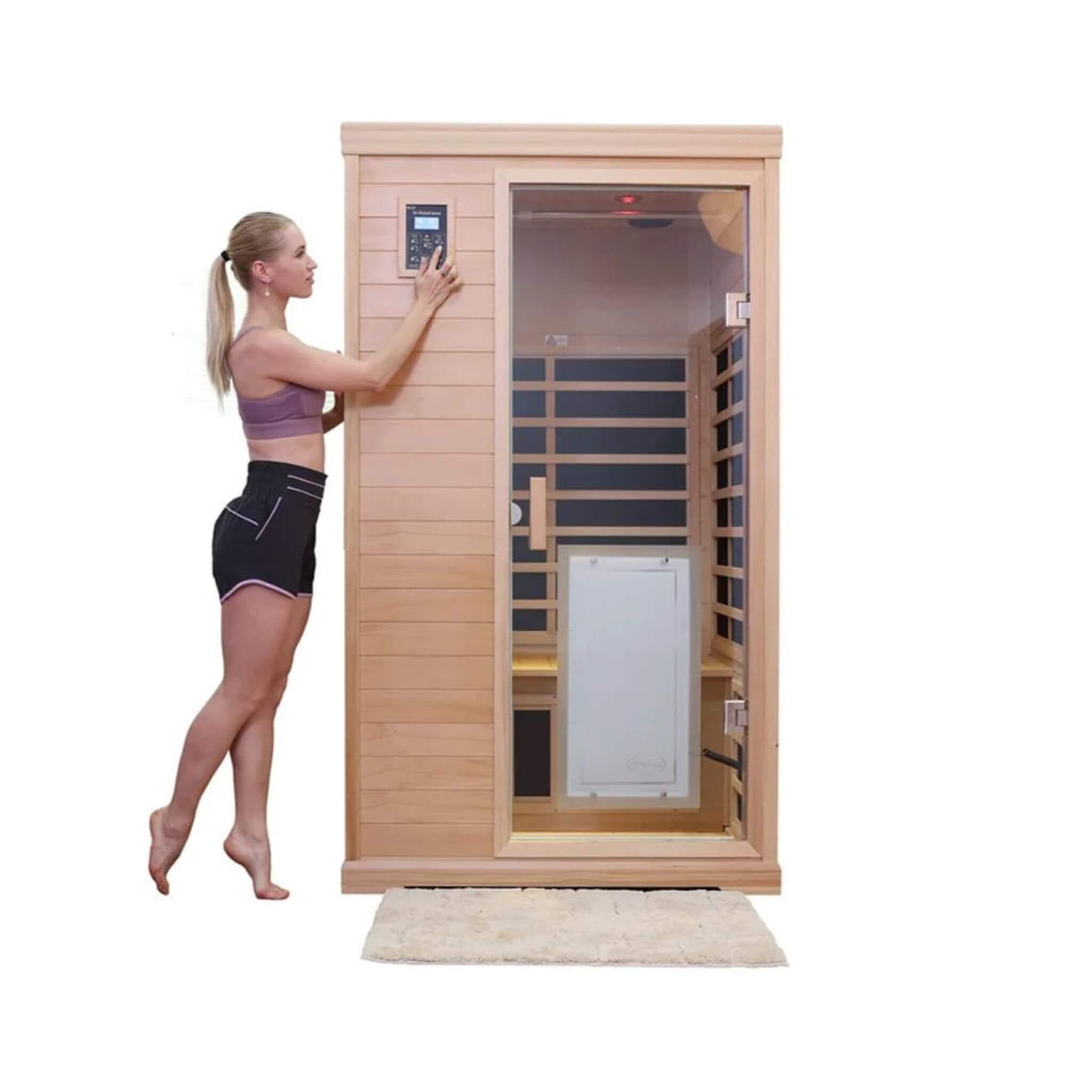 Luxury 2 - Person Hemlock Wood FAR Infrared Sauna Room W/ Glass Door, 1750W (SAK81525) SAKSBY WHOLESALE