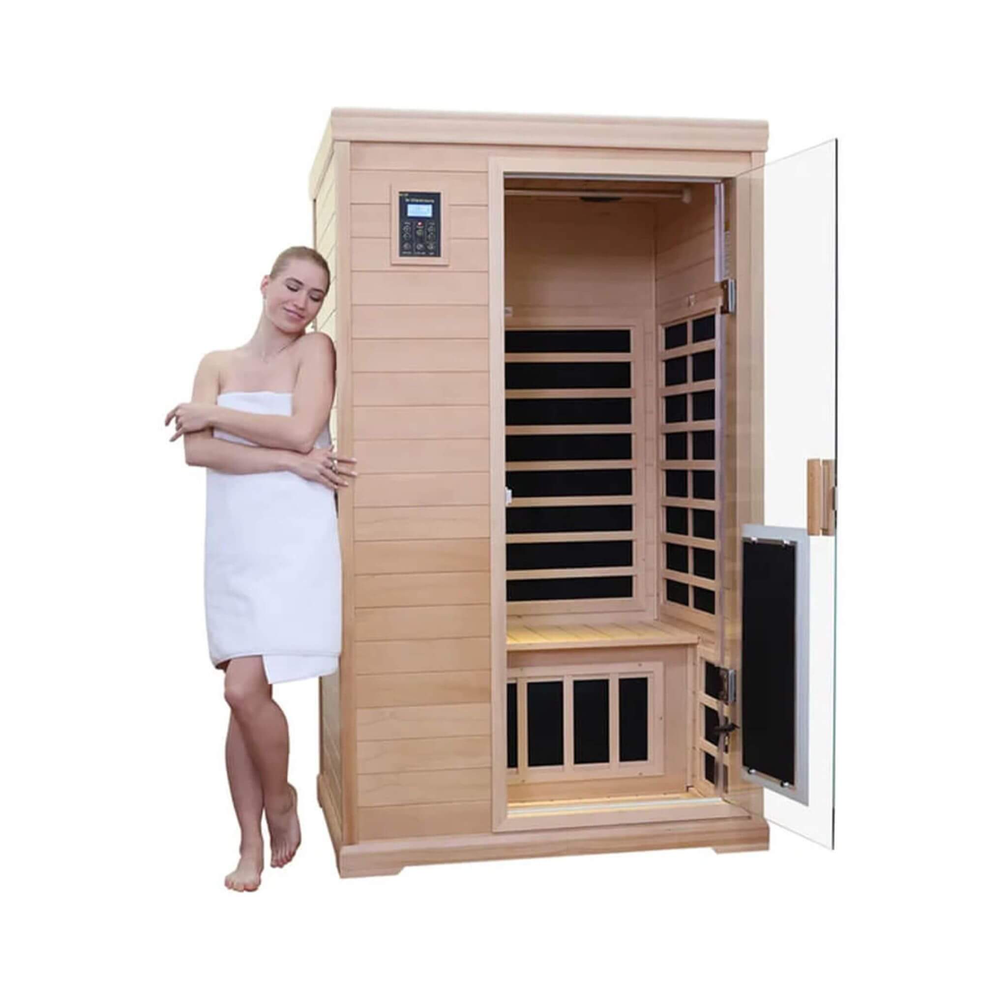 Luxury 2 - Person Hemlock Wood FAR Infrared Sauna Room W/ Glass Door, 1750W (SAK81525) SAKSBY WHOLESALE