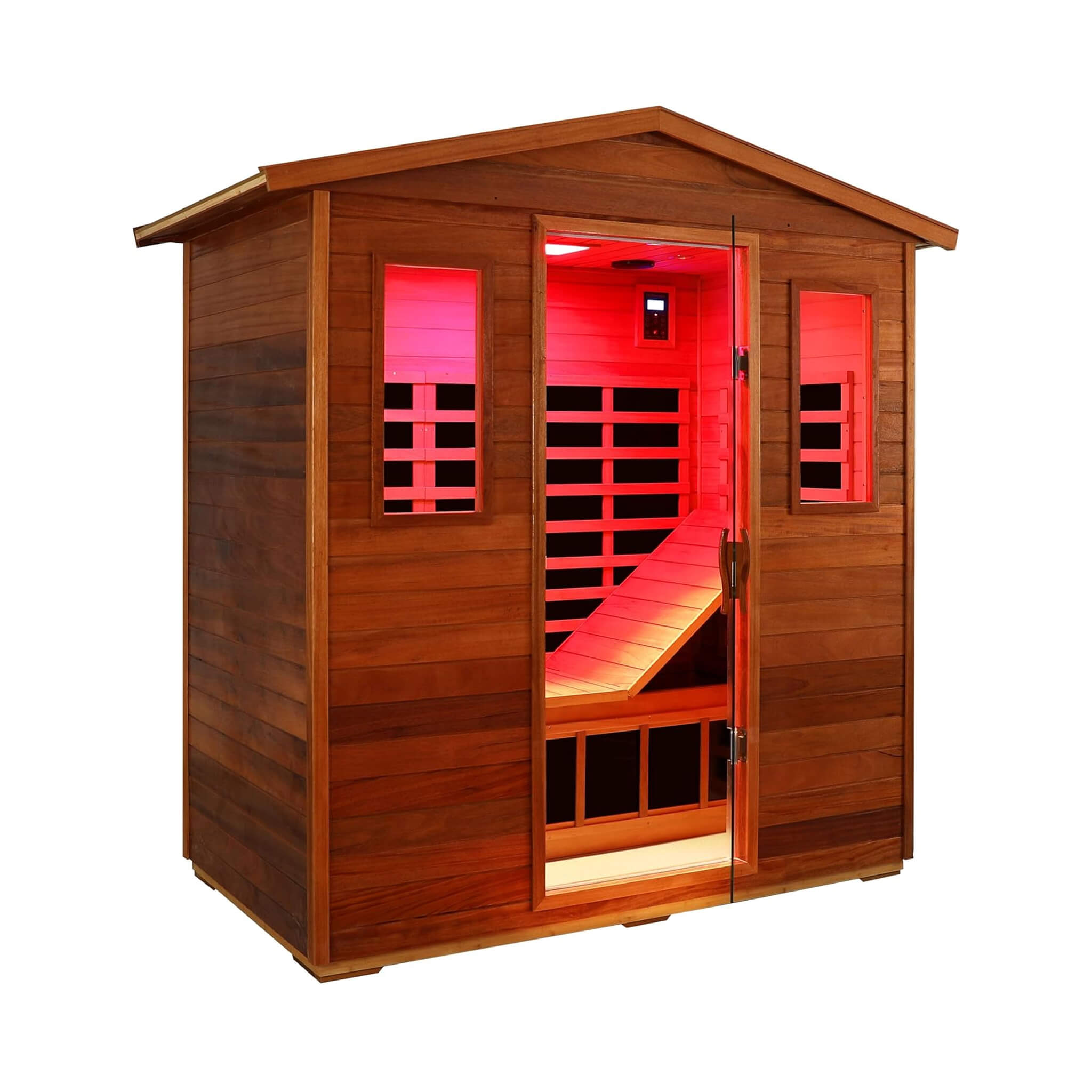Luxury 3 Person Outdoor Mahogany Full Spectrum Ultra Low EMF FAR Infrared Sauna W/ Chromotherapy & Bluetooth Speakers SAKSBY