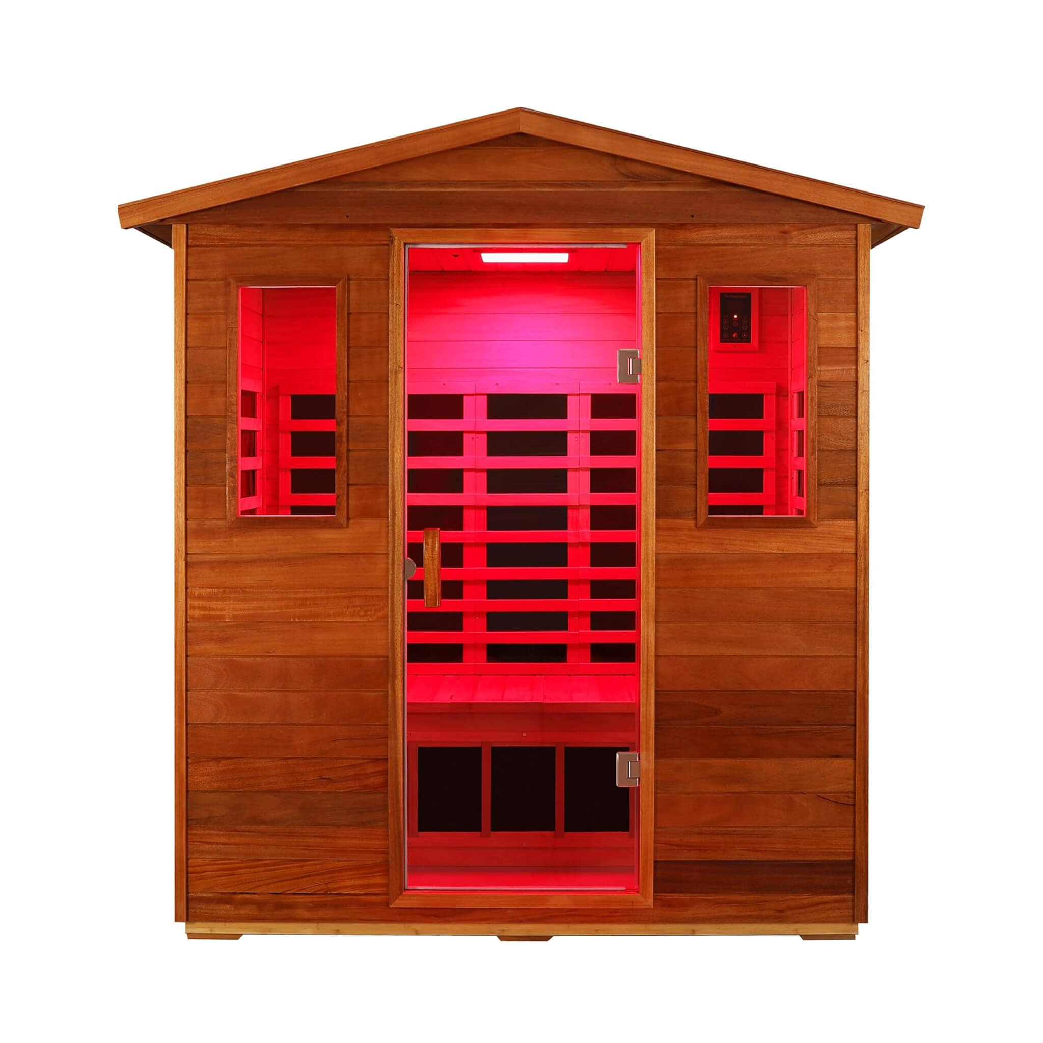Luxury 3 Person Outdoor Mahogany Full Spectrum Ultra Low EMF FAR Infrared Sauna W/ Chromotherapy & Bluetooth Speakers SAKSBY