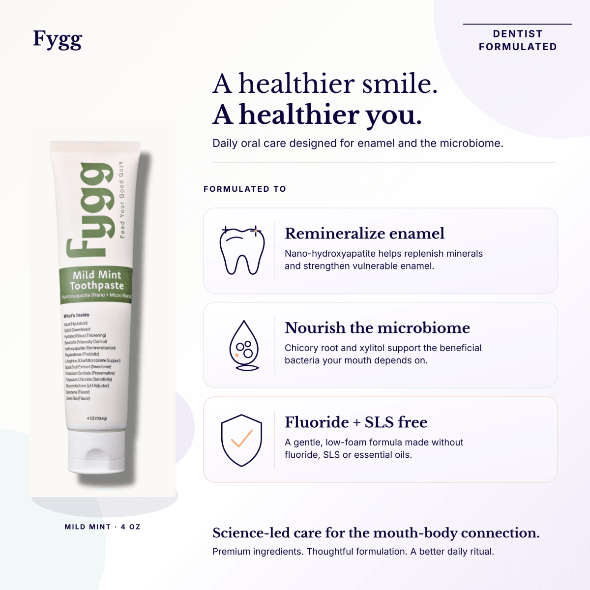 Nano-Hydroxyapatite Toothpaste with Prebiotics | Mild Mint Fygg