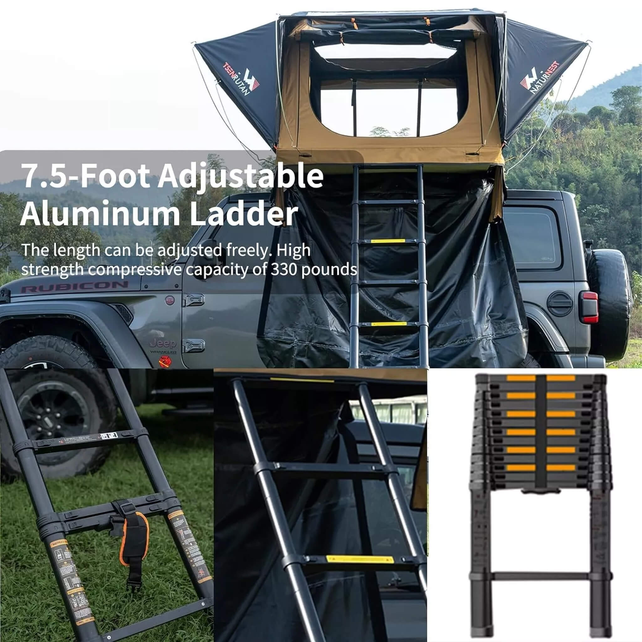 Naturnest Andromeda Khaki Soft Shell Rooftop Tent With Large Panoramic Skylight & YKK Doors (SAK72384) SAKSBY WHOLESALE