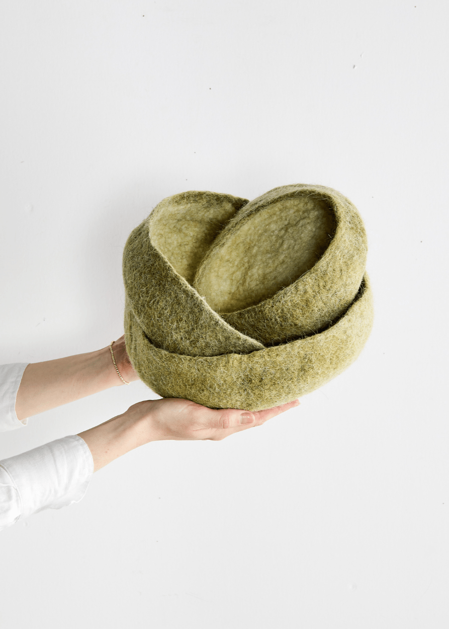 Olive Green Hand - Felted Wool Nesting Bowls Kanju Interiors