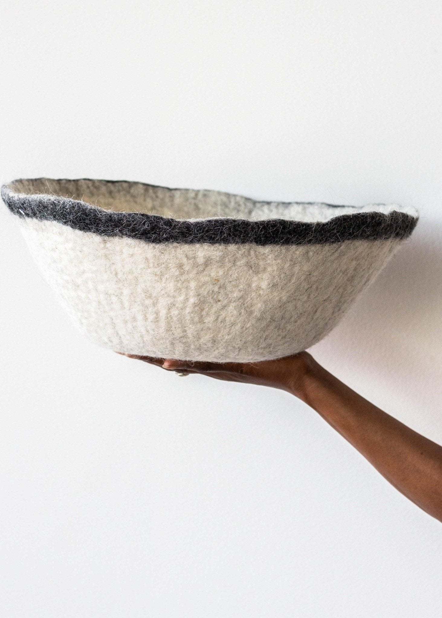 Orbit Hand - Felted Wool Natural White and Black Bowl Kanju Interiors