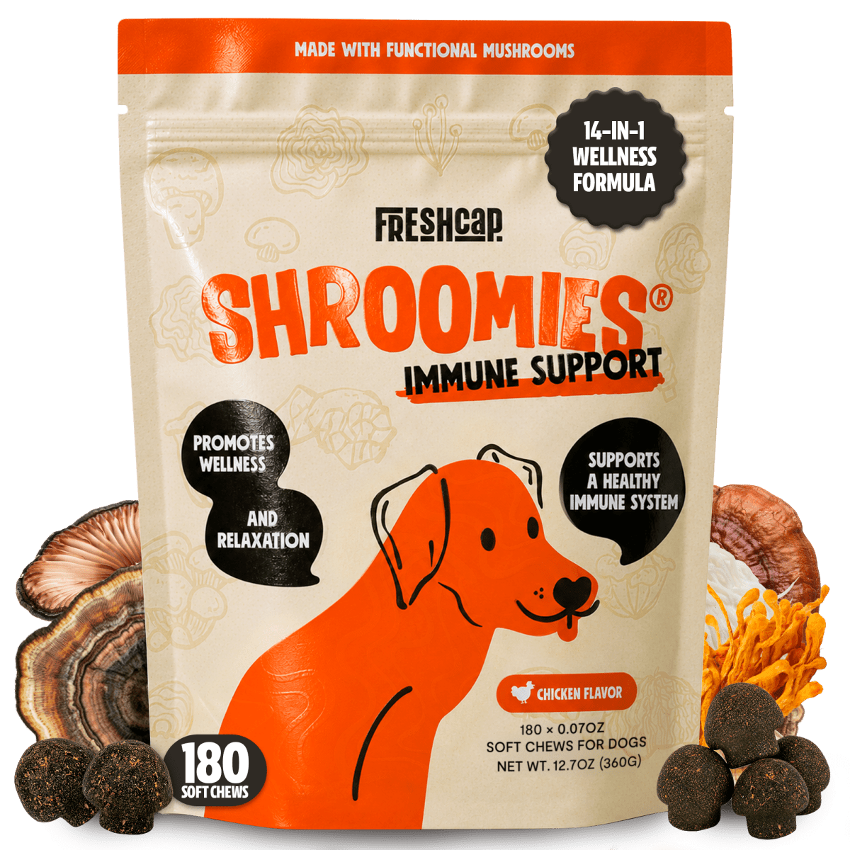 Organic Mushroom Complex for Dogs FreshCap Mushrooms