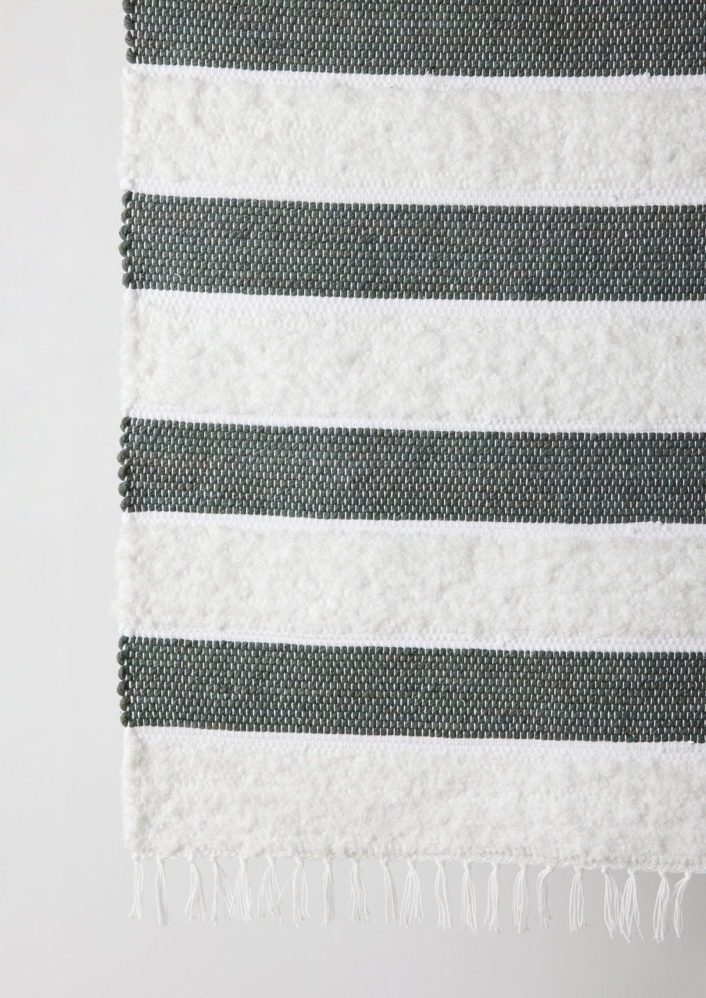 Plush Green Cotton Banded Hand - Loomed Mat Kanju Interiors