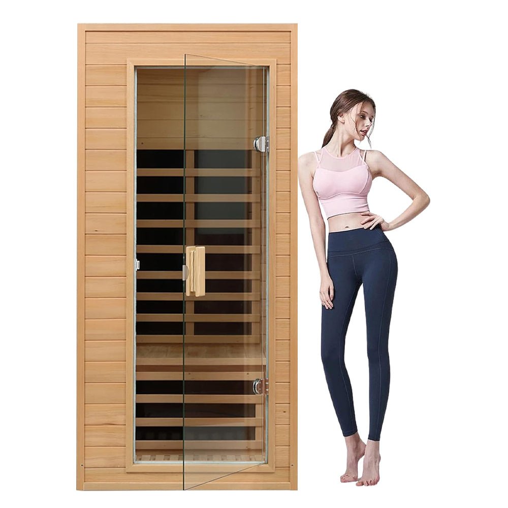 Premium 1 - Person Indoor Low EMF FAR Infrared Heat Hemlock Wood Personal Home Spa Sauna, 1200W (SAK27463) SAKSBY WHOLESALE