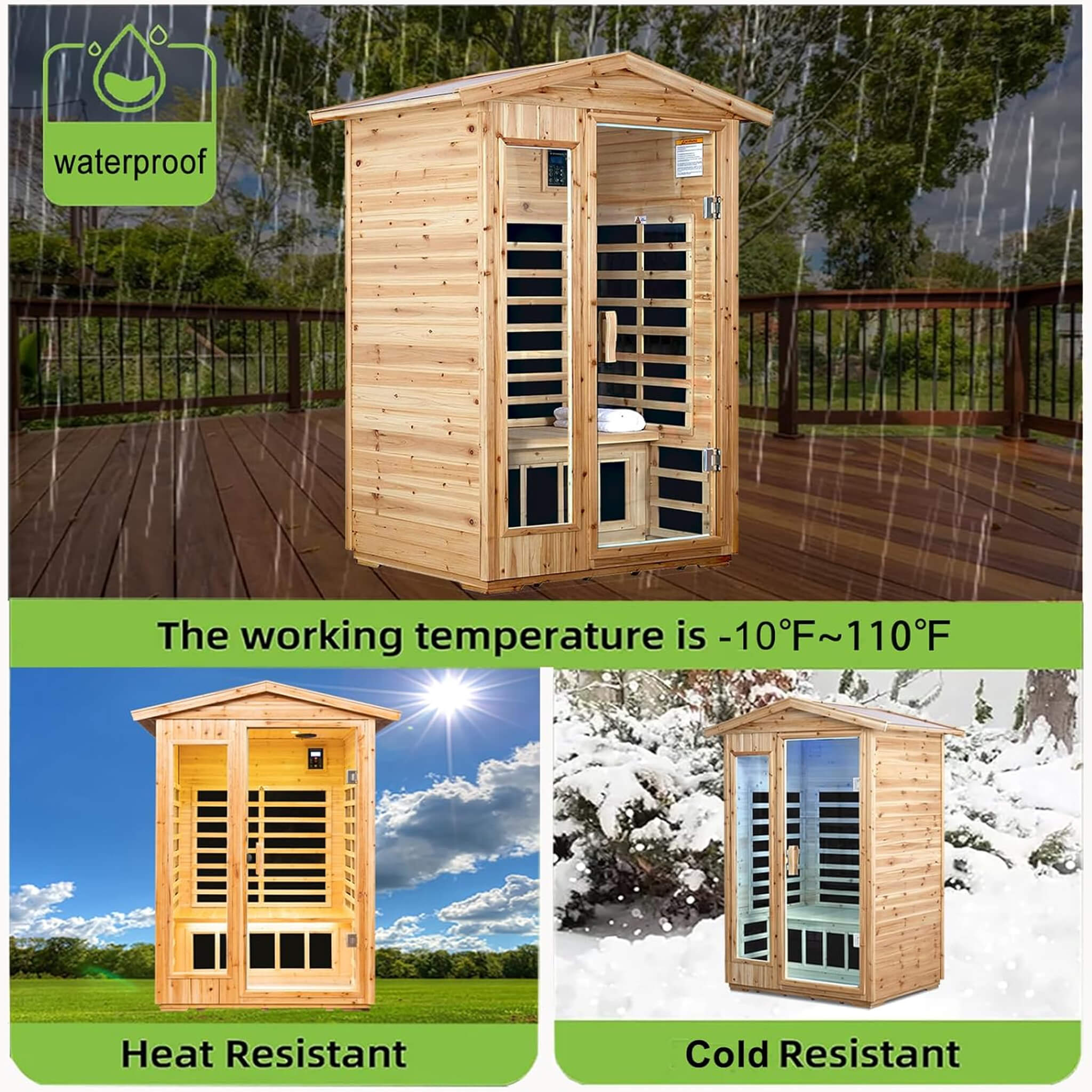 Premium 2 - Person Indoor Outdoor Low EMF FAR - Infrared Hemlock Wood Personal Home Sauna Spa, 1750W SAKSBY WHOLESALE