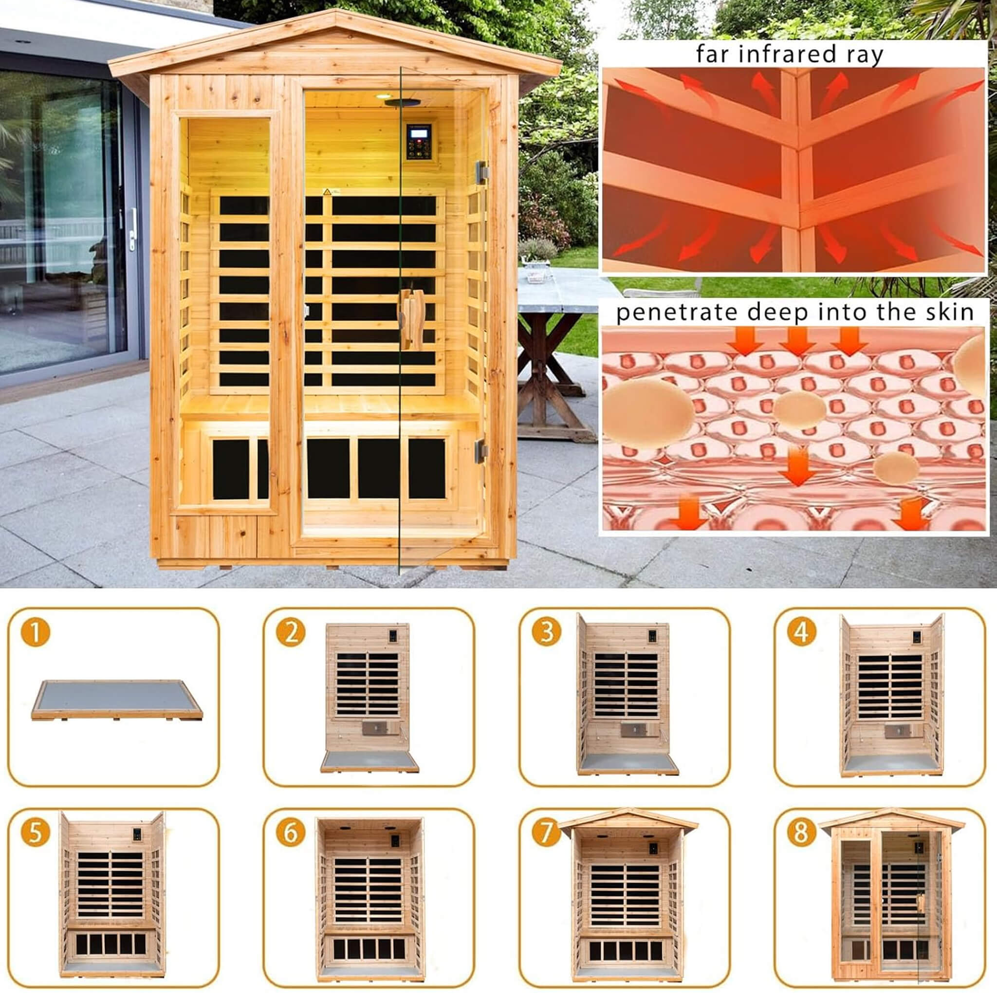 Premium 2 - Person Indoor Outdoor Low EMF FAR - Infrared Hemlock Wood Personal Home Sauna Spa, 1750W SAKSBY WHOLESALE