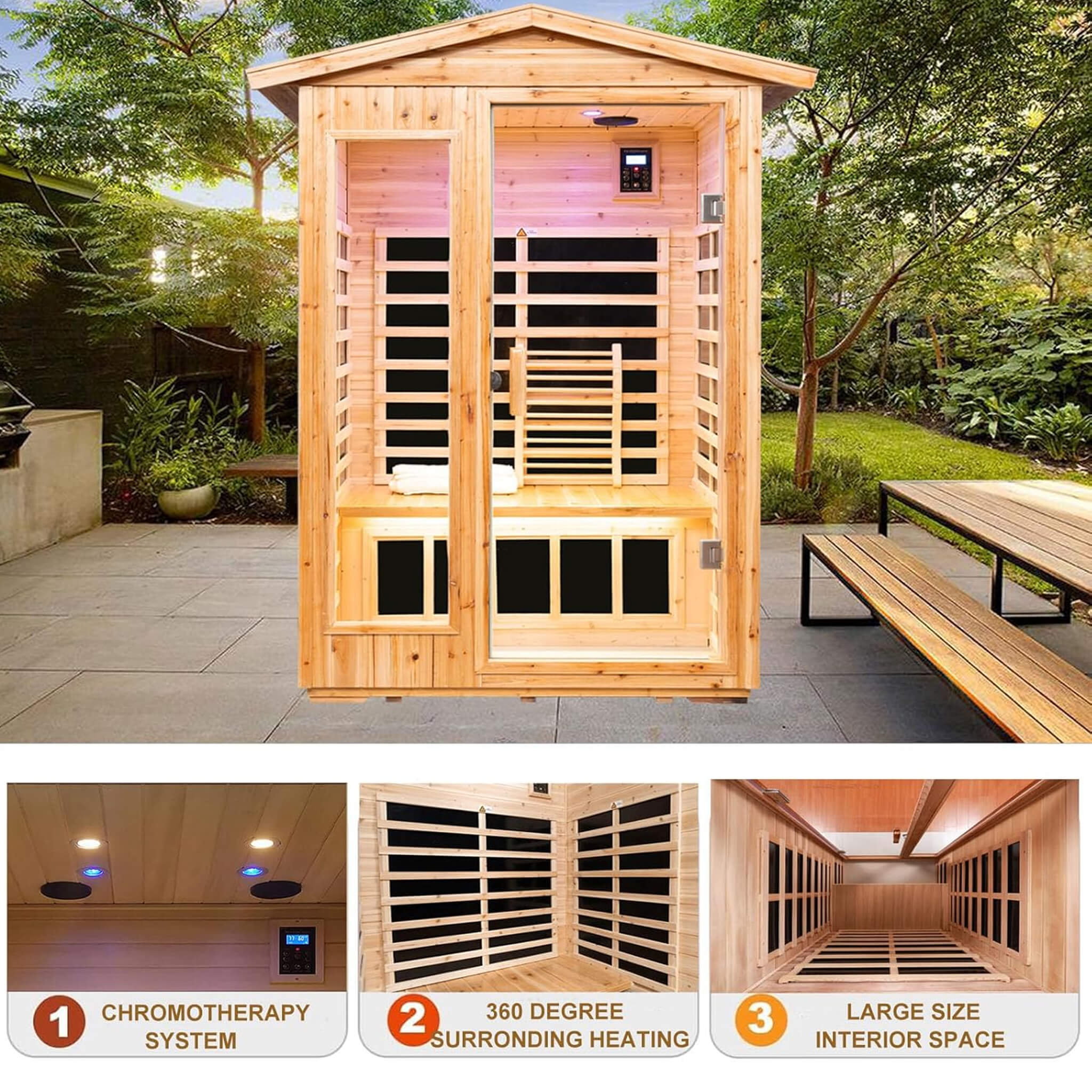 Premium 2 - Person Indoor Outdoor Low EMF FAR - Infrared Hemlock Wood Personal Home Sauna Spa, 1750W SAKSBY WHOLESALE