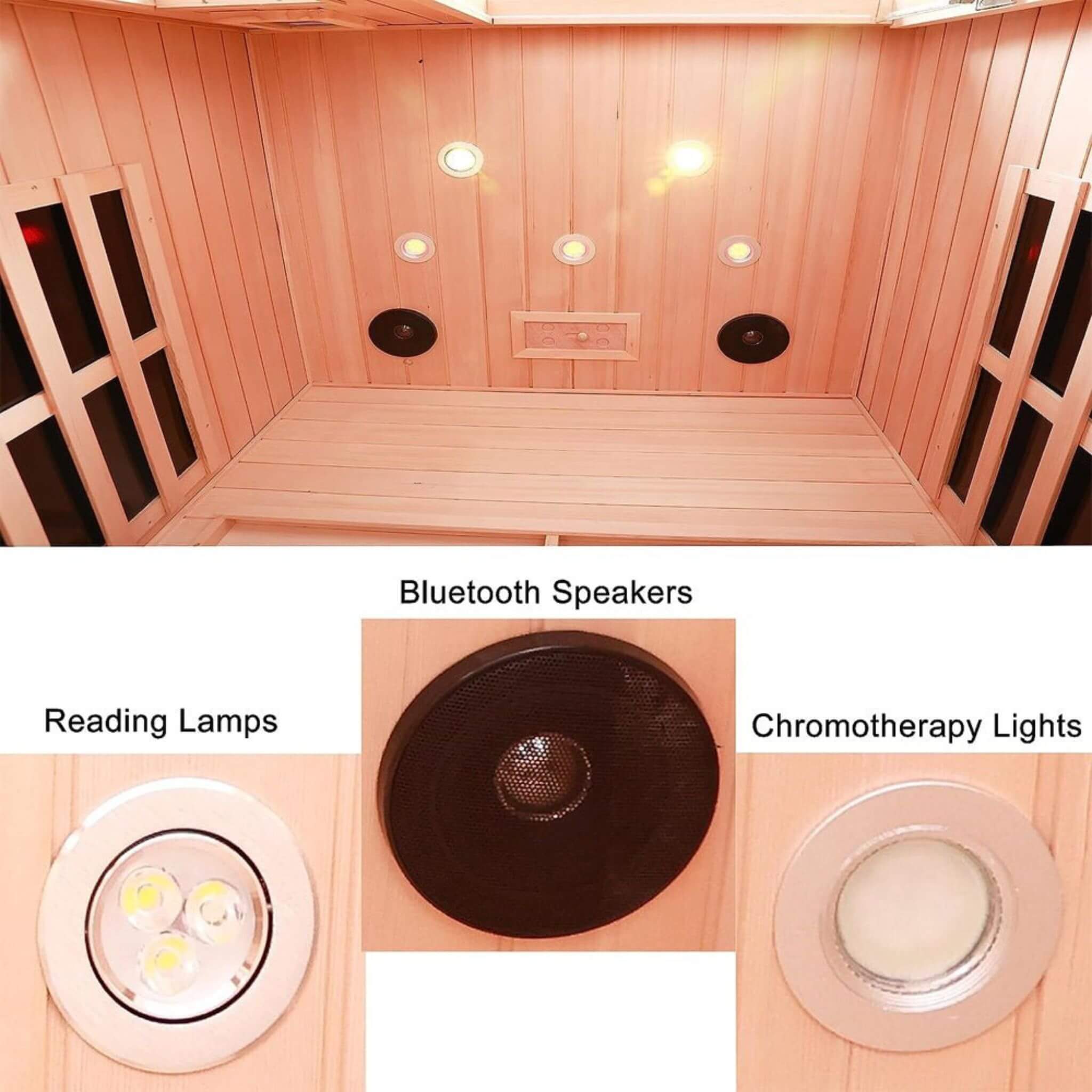 Premium 2 - Person Low EMF FAR - Infrared Heat Wood Home Personal Spa Sauna With Ceramic Heaters, 1760W SAKSBY WHOLESALE