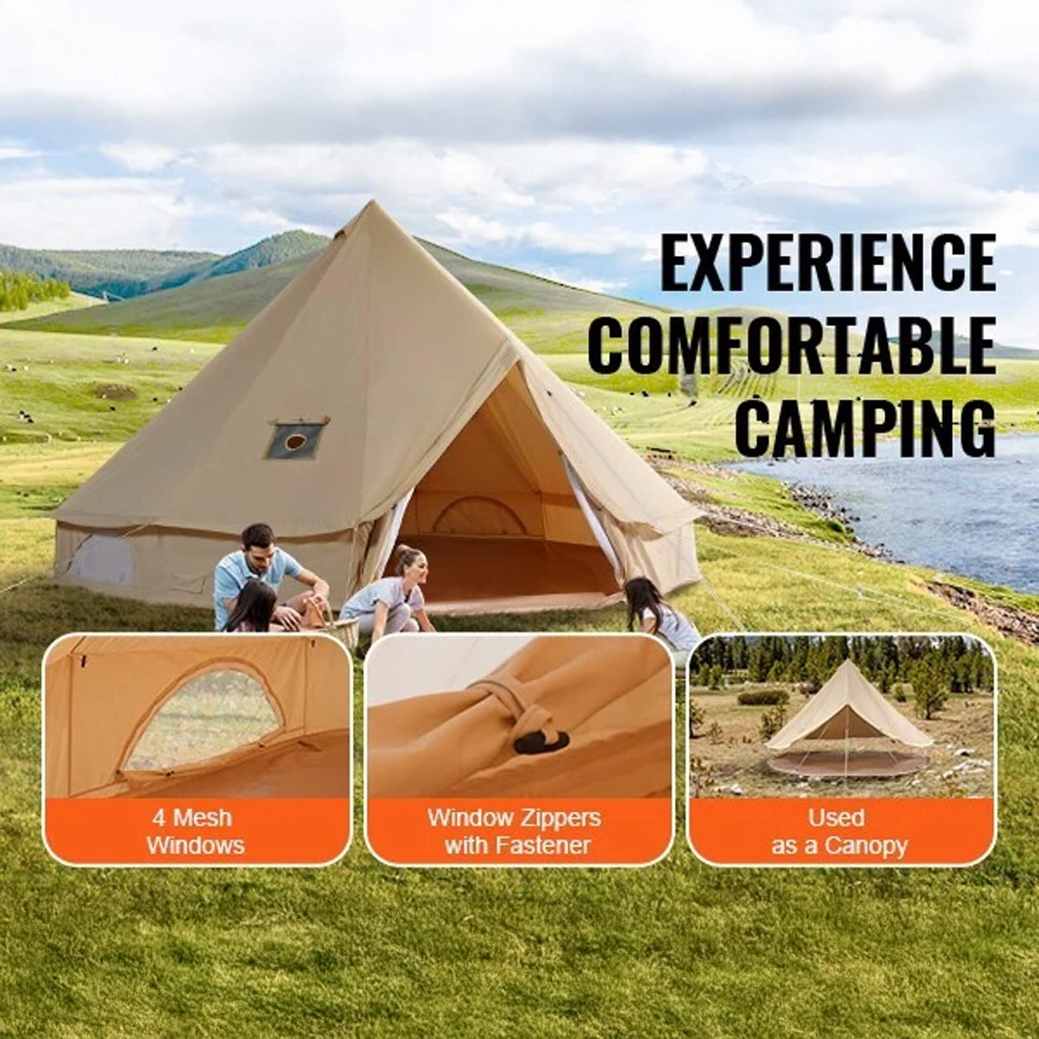 Premium 4 - Season Camping Canvas Bell Yurt Tent With Stove Jack (SAK47589) SAKSBY WHOLESALE
